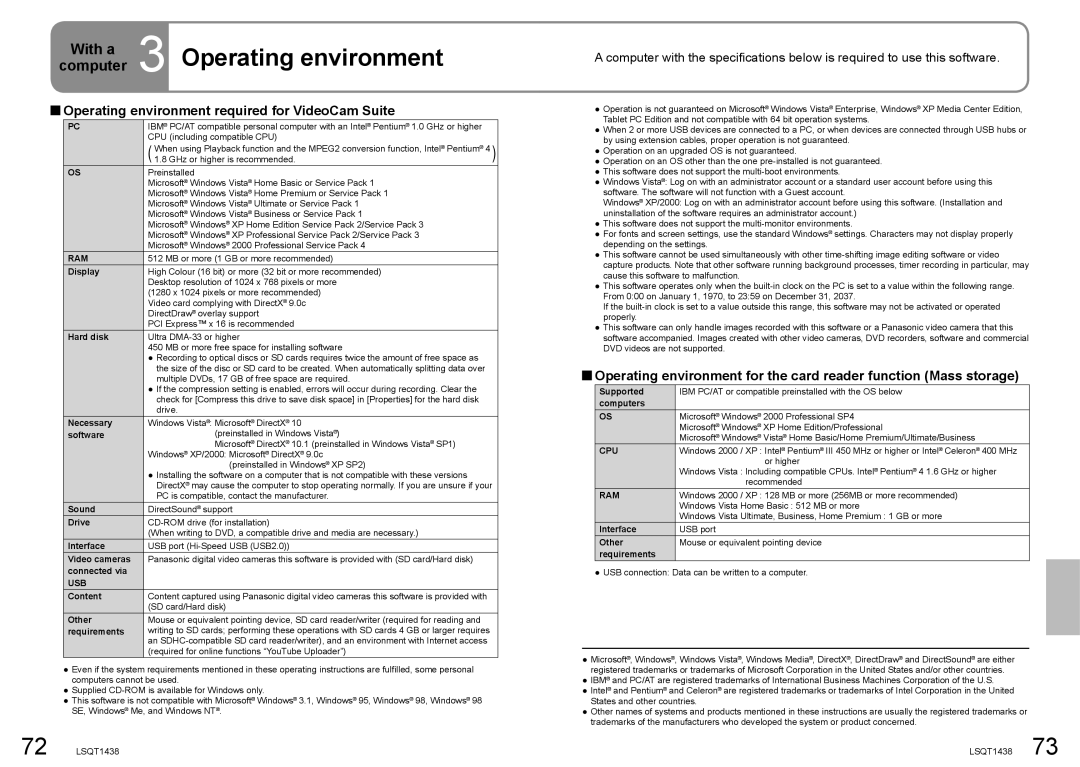 Panasonic SDR-S15 operating instructions With a, Operating environment required for VideoCam Suite 