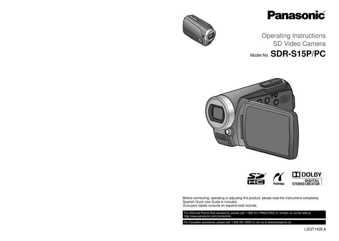 Panasonic SDR-S15PC operating instructions Model No. SDR-S15P/PC, LSQT1426 a 