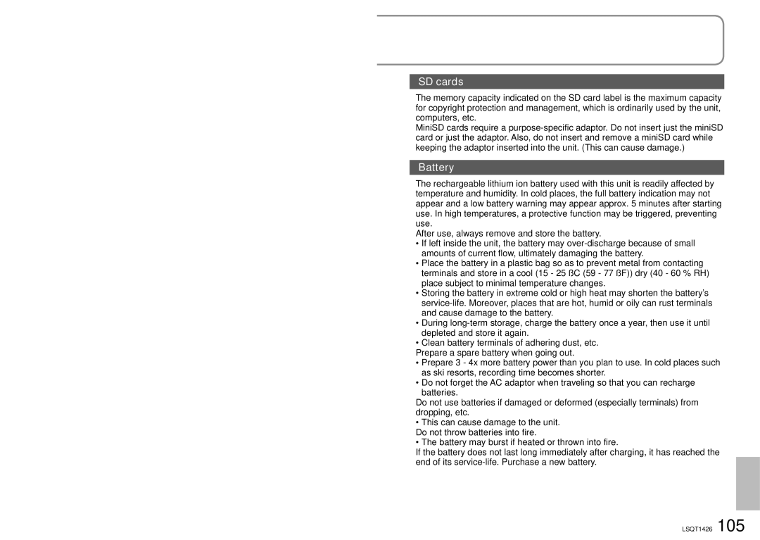 Panasonic SDR-S15PC operating instructions SD cards, Battery 