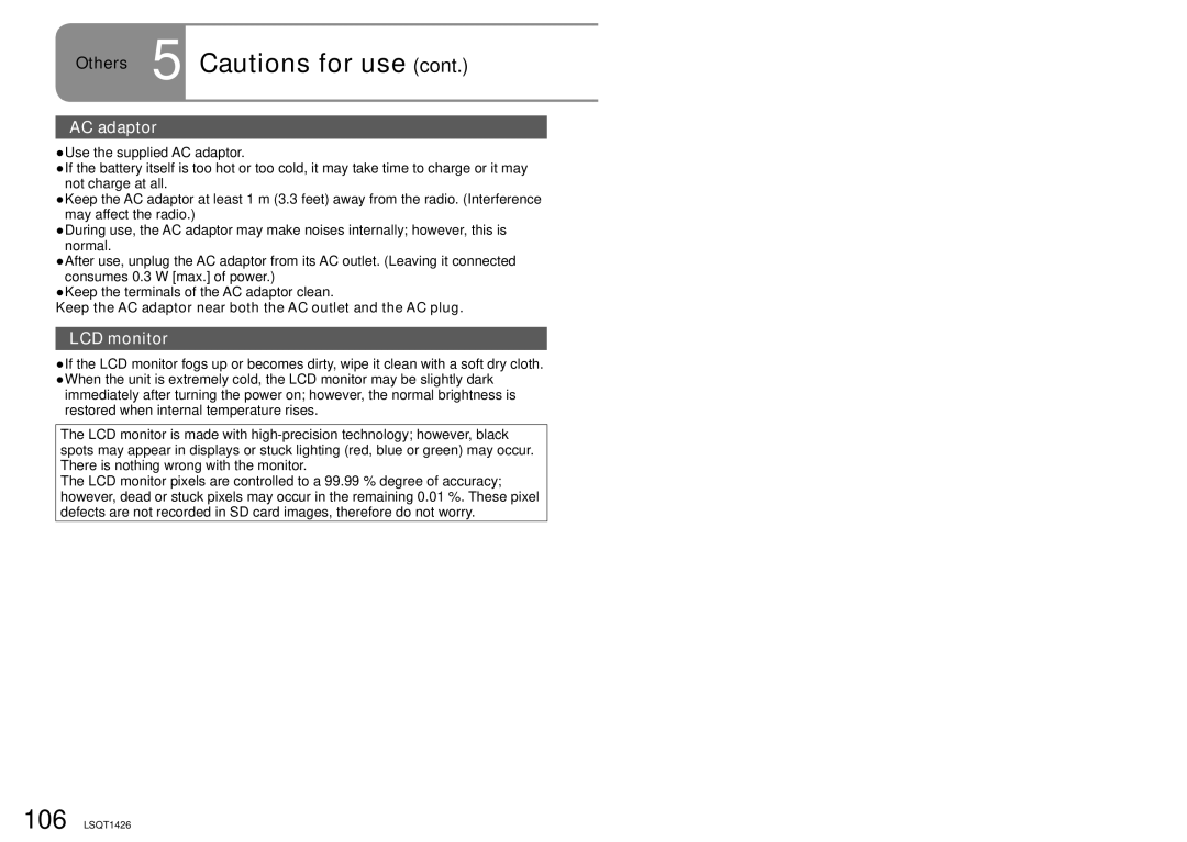 Panasonic SDR-S15PC operating instructions LCD monitor, Keep the AC adaptor near both the AC outlet and the AC plug 