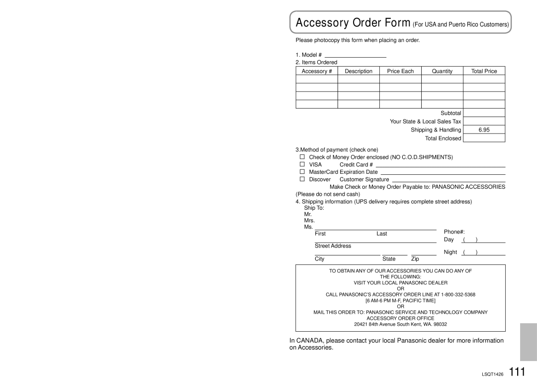 Panasonic SDR-S15PC operating instructions Others 7 Optional accessories, Accessory No Description 