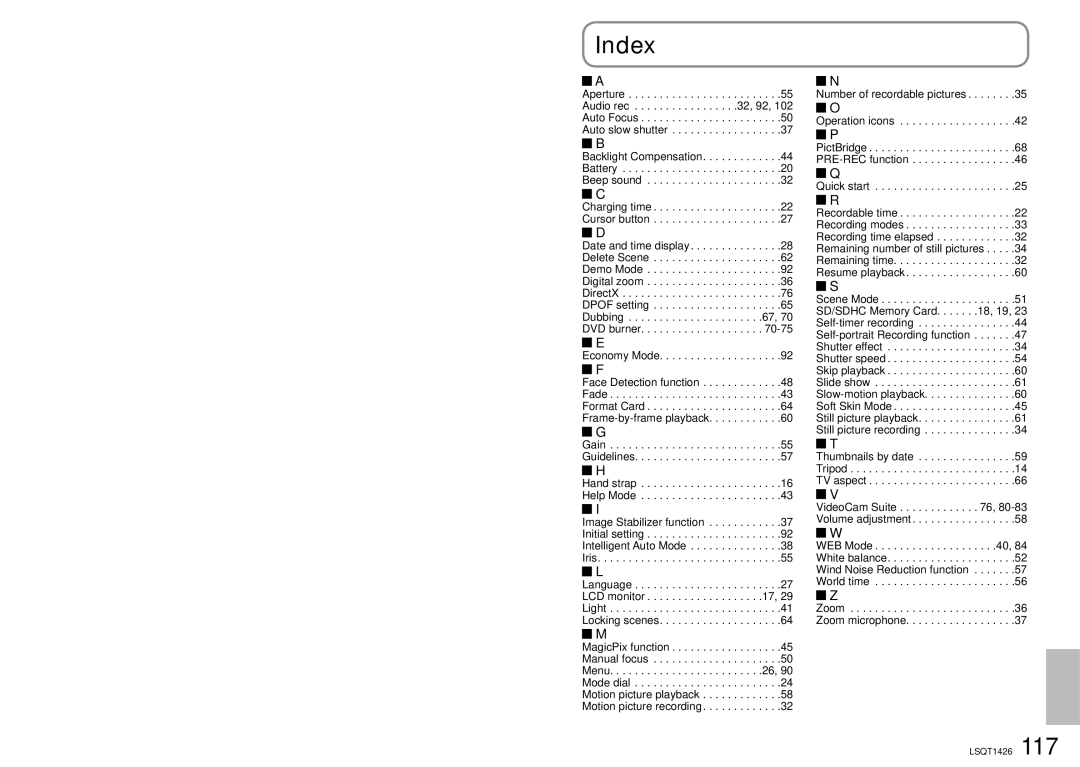 Panasonic SDR-S15PC operating instructions Index, Economy Mode 