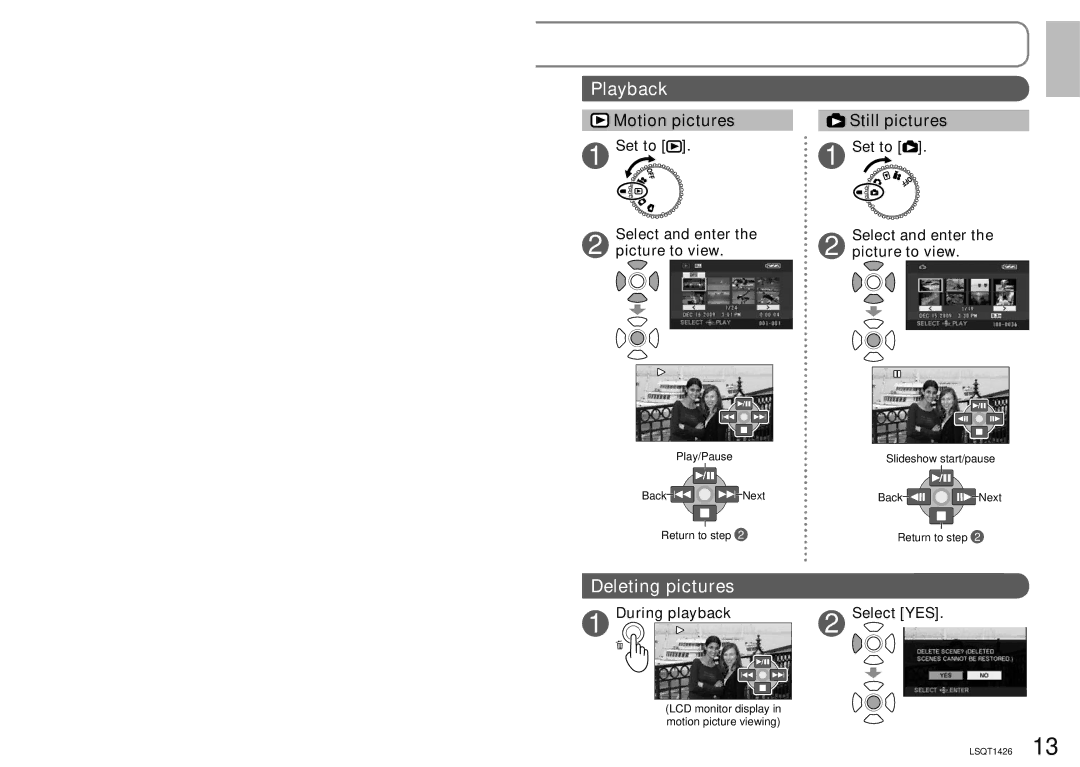 Panasonic SDR-S15PC operating instructions Set to Select and enter the picture to view, During playback 