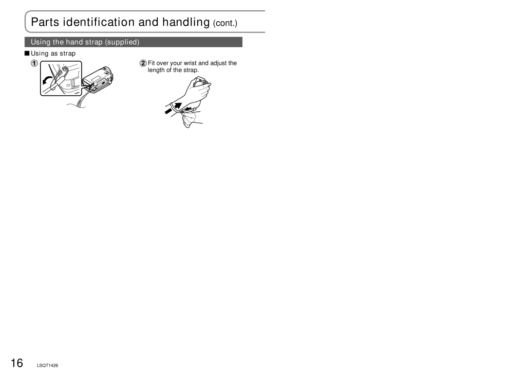 Panasonic SDR-S15PC Parts identification and handling, Using the hand strap supplied, Using as strap 