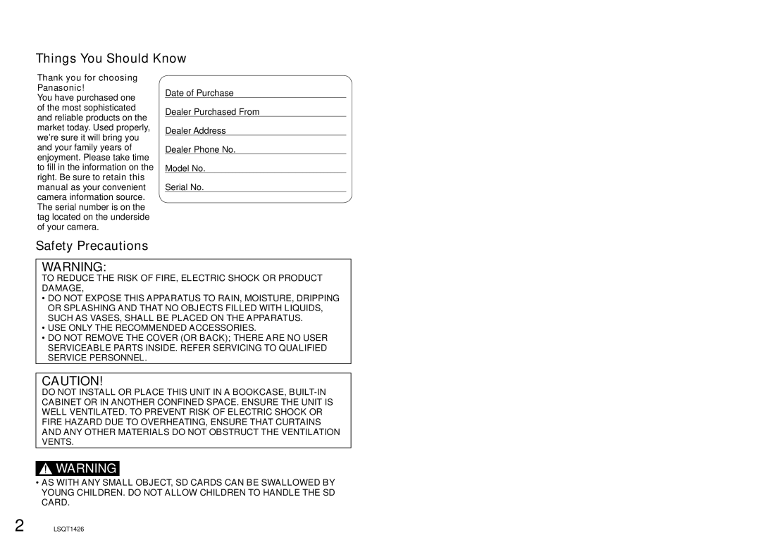 Panasonic SDR-S15PC operating instructions Things You Should Know, Thank you for choosing Panasonic 