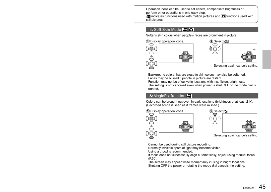 Panasonic SDR-S15PC operating instructions Soft Skin Mode, MagicPix function 