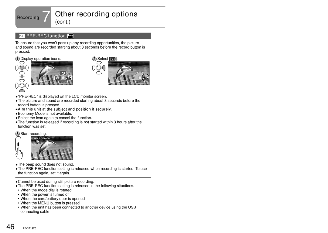 Panasonic SDR-S15PC operating instructions PRE-REC function, Aim this unit at the subject and position it securely 