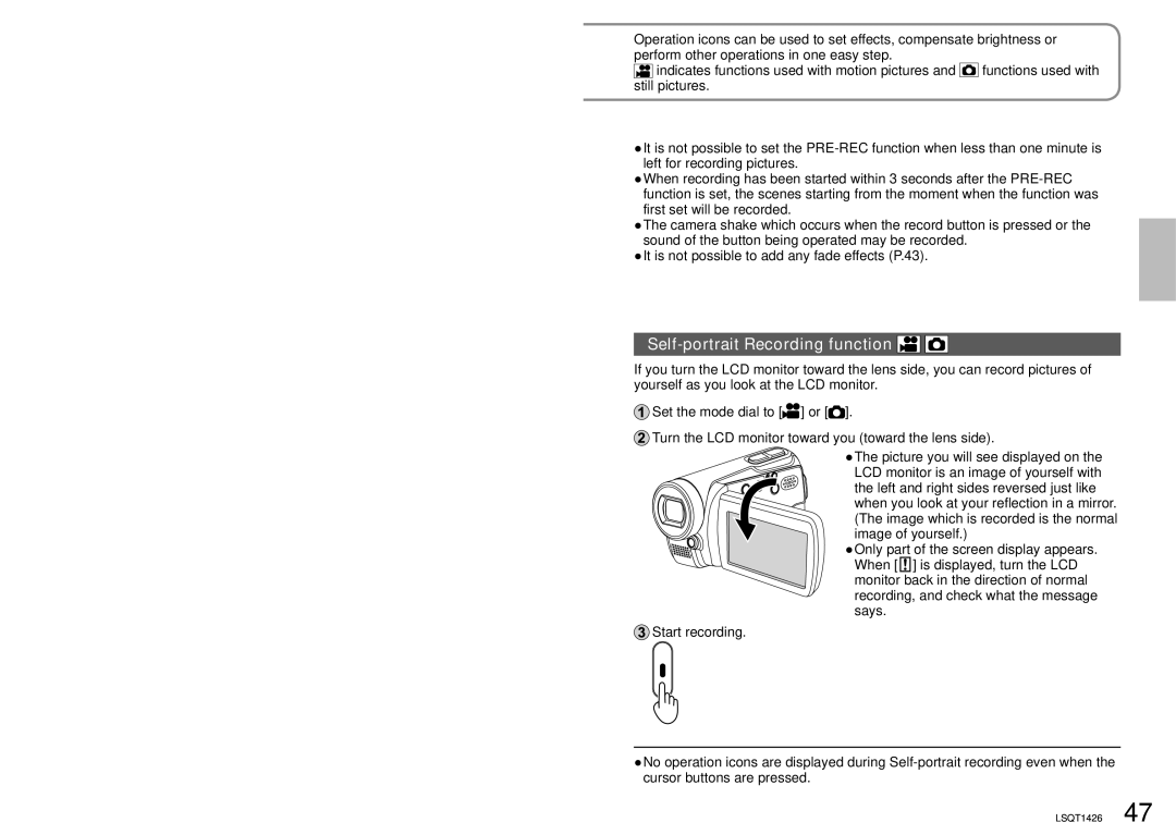 Panasonic SDR-S15PC operating instructions Self-portrait Recording function 