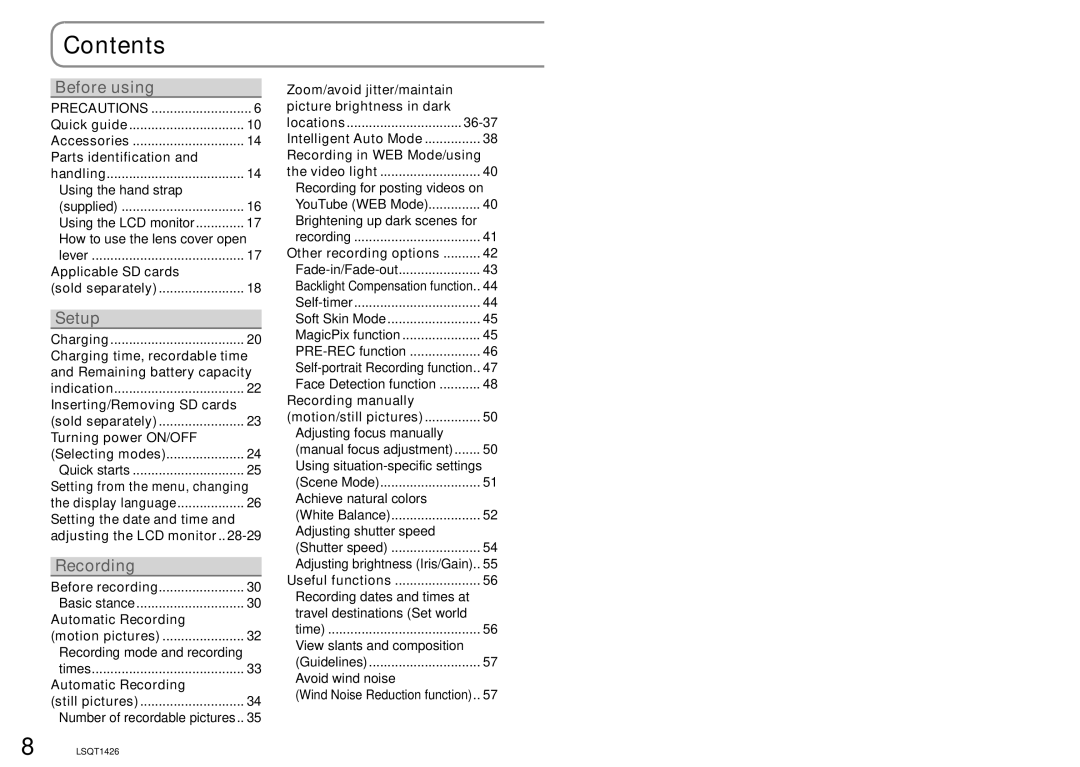 Panasonic SDR-S15PC operating instructions Contents 