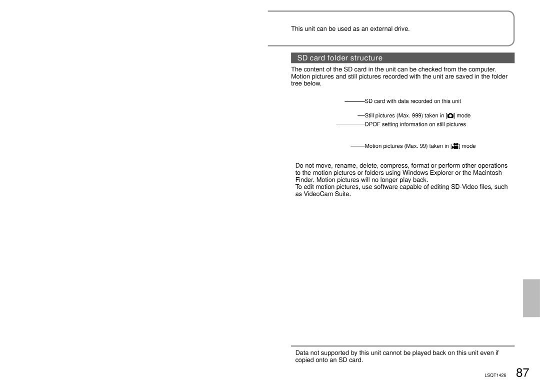 Panasonic SDR-S15PC operating instructions SD card folder structure, This unit can be used as an external drive 