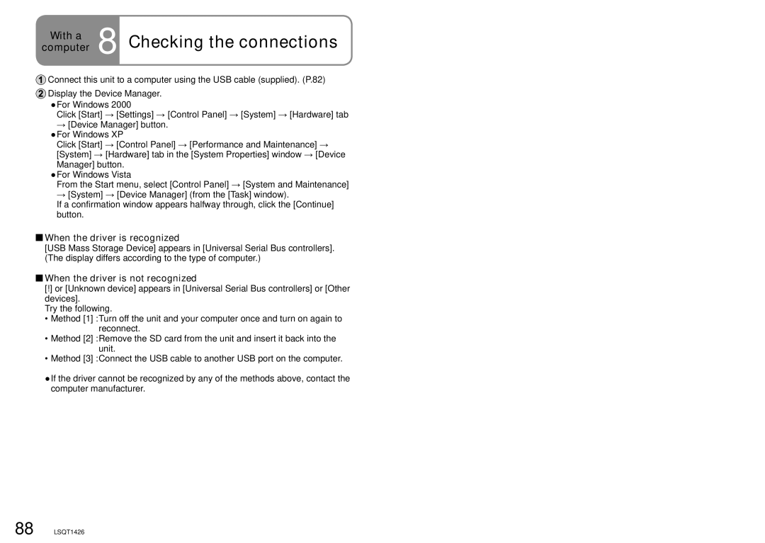 Panasonic SDR-S15PC Checking the connections, When the driver is recognized, When the driver is not recognized 