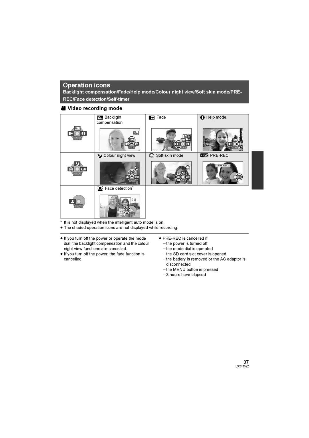 Panasonic SDR-S26 operating instructions Operation icons, Video recording mode 