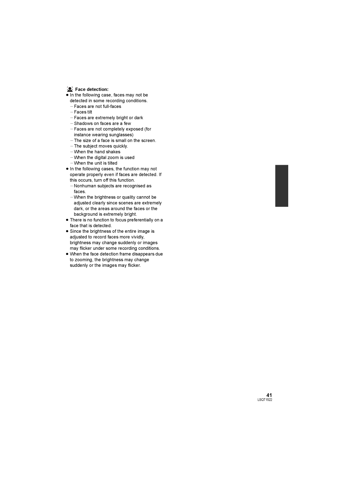 Panasonic SDR-S26 operating instructions Face detection 