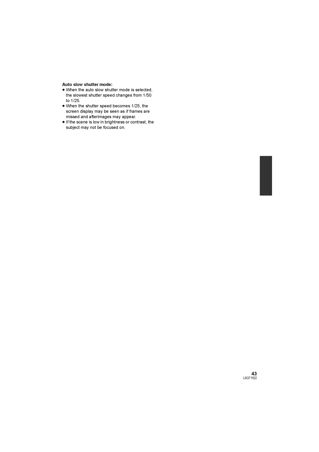 Panasonic SDR-S26 operating instructions Auto slow shutter mode 