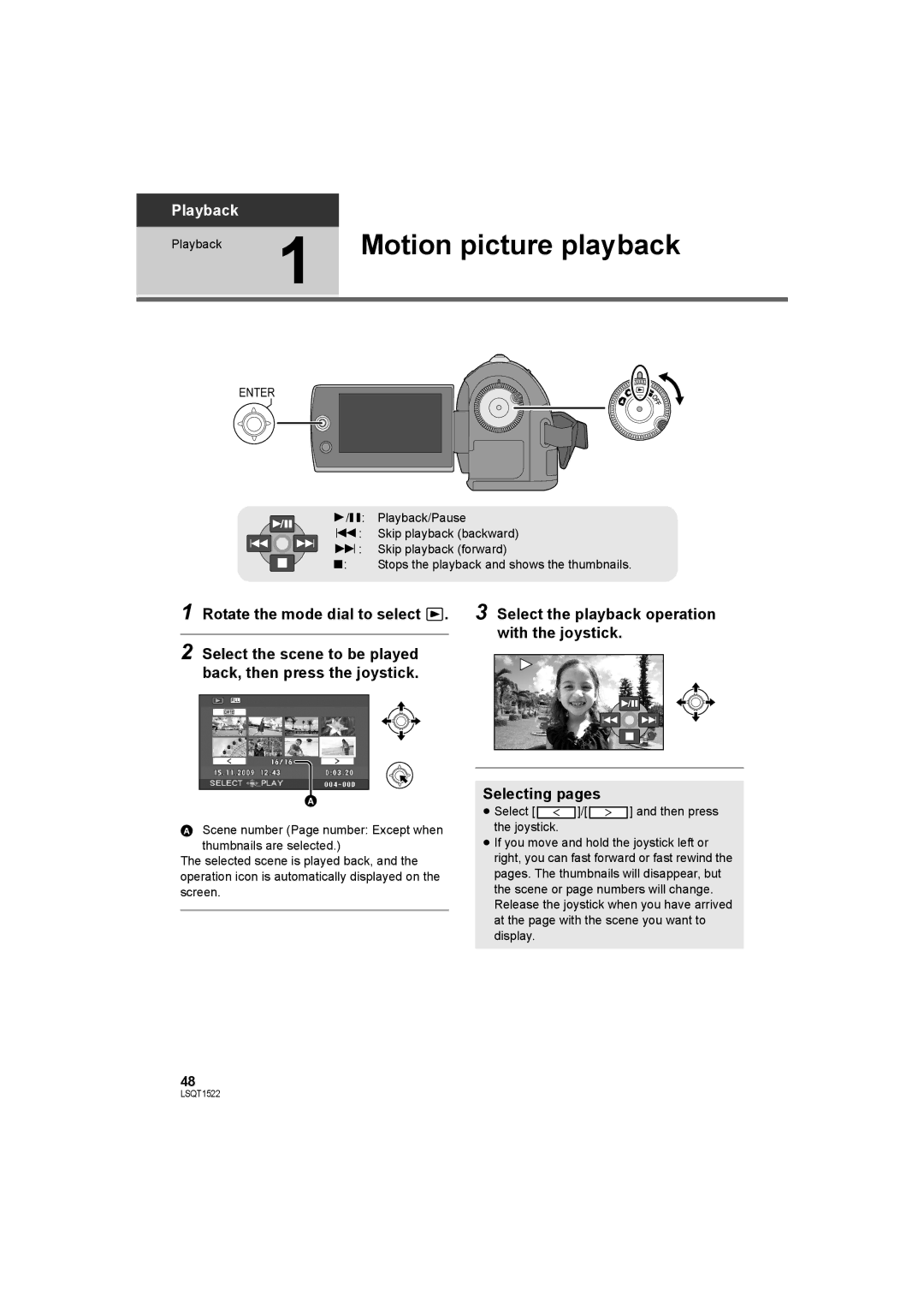 Panasonic SDR-S26 operating instructions Motion picture playback 