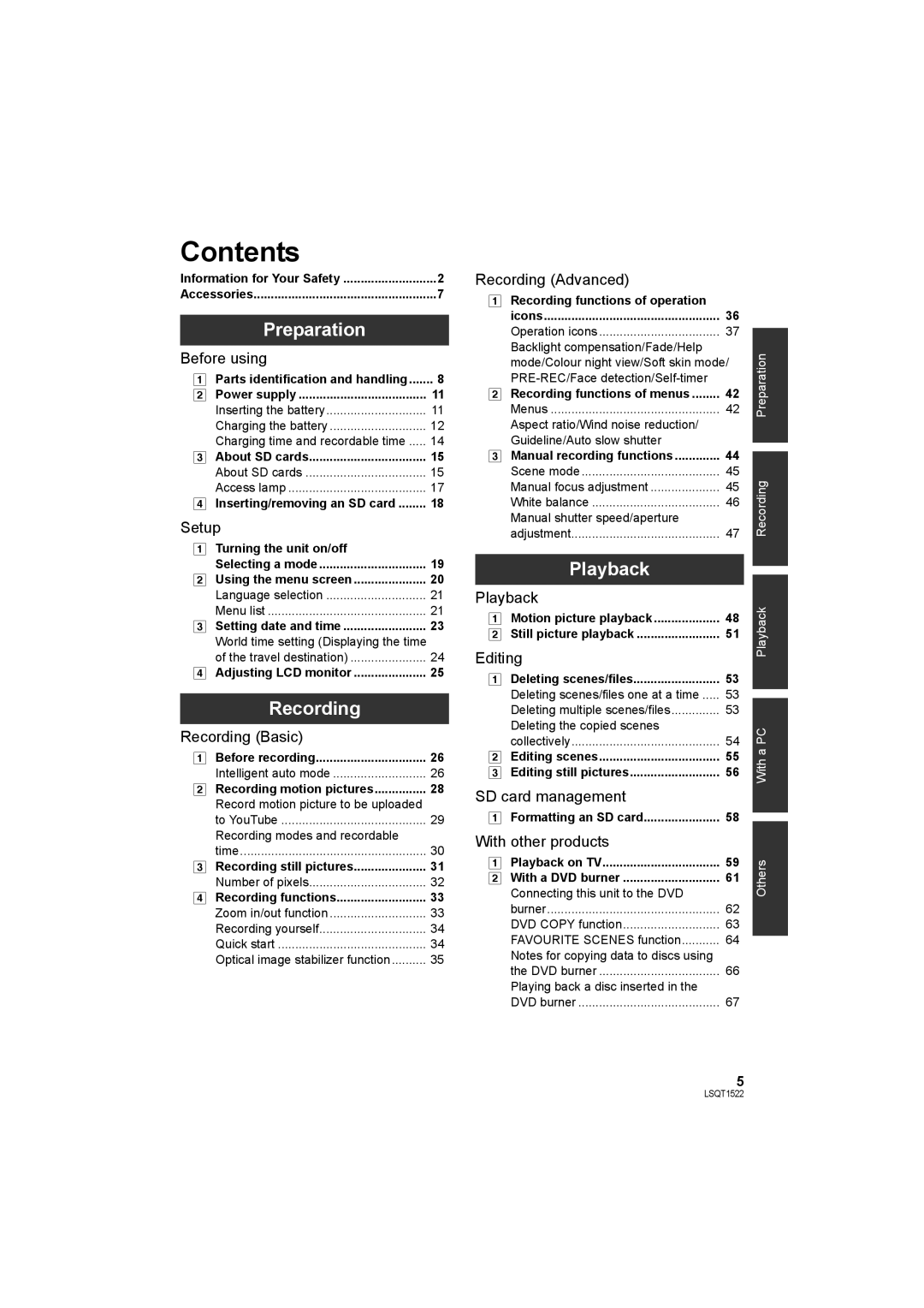 Panasonic SDR-S26 operating instructions Contents 