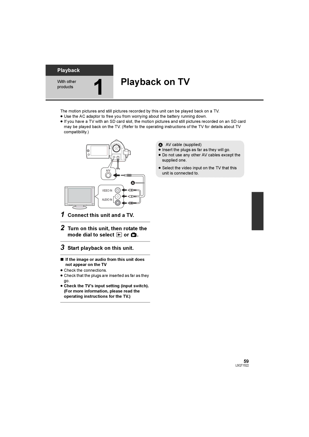 Panasonic SDR-S26 operating instructions Playback on TV 