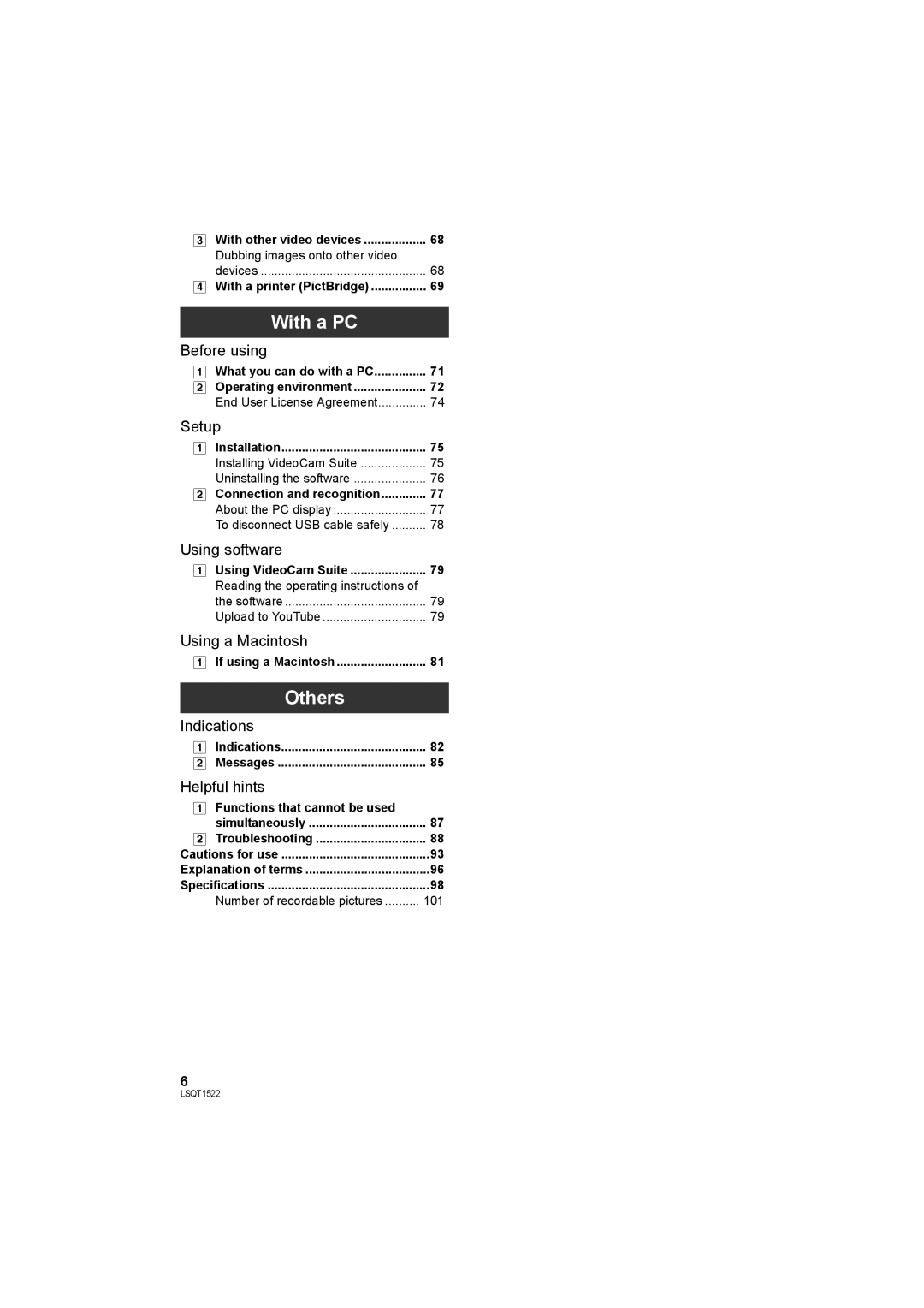 Panasonic SDR-S26 operating instructions With a PC, Others, Functions that cannot be used 