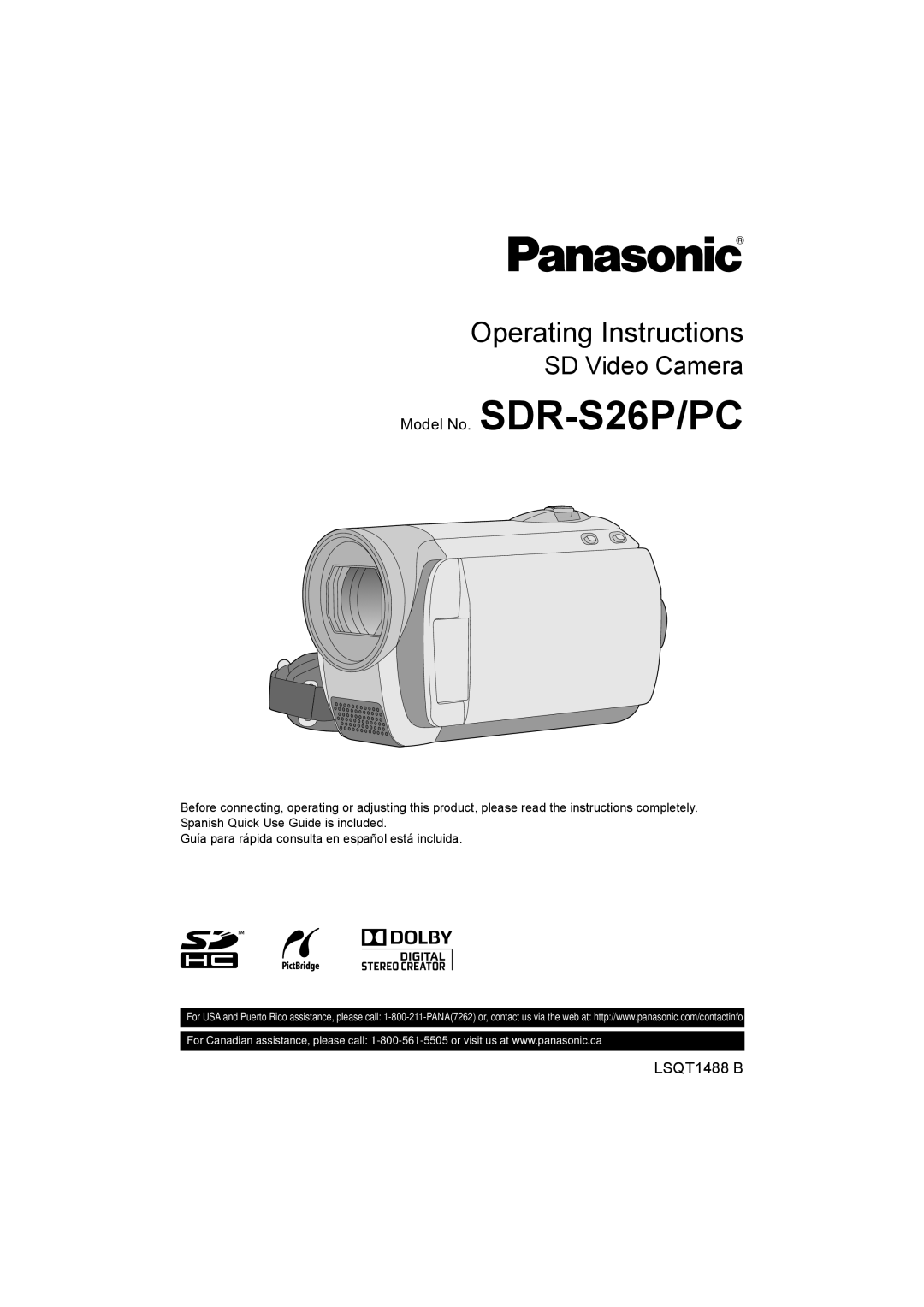 Panasonic SDR-S26PC operating instructions Model No. SDR-S26P/PC 