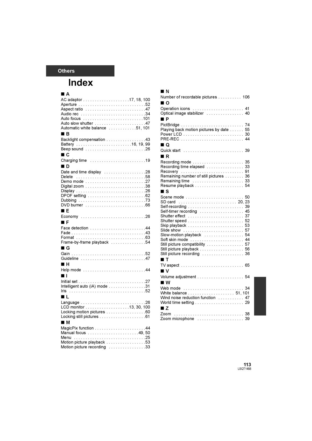 Panasonic SDR-S26PC operating instructions Index 