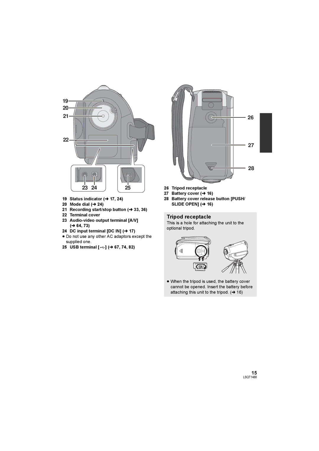 Panasonic SDR-S26PC operating instructions Tripod receptacle 