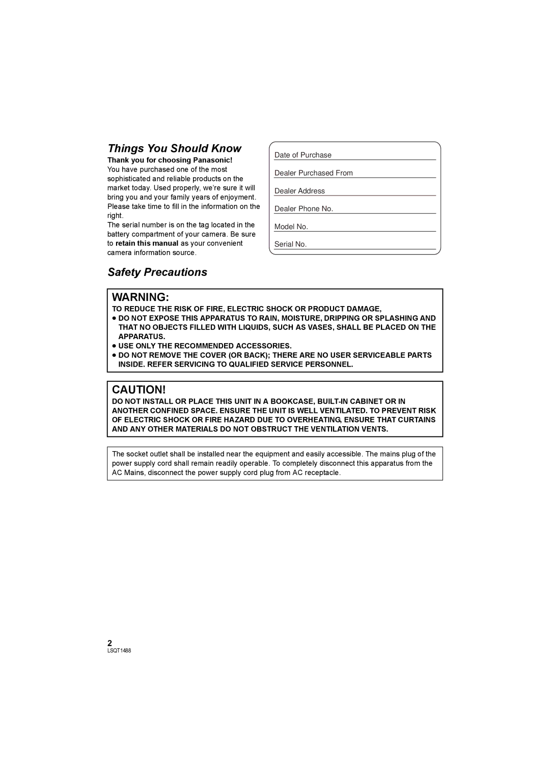 Panasonic SDR-S26PC operating instructions Things You Should Know 