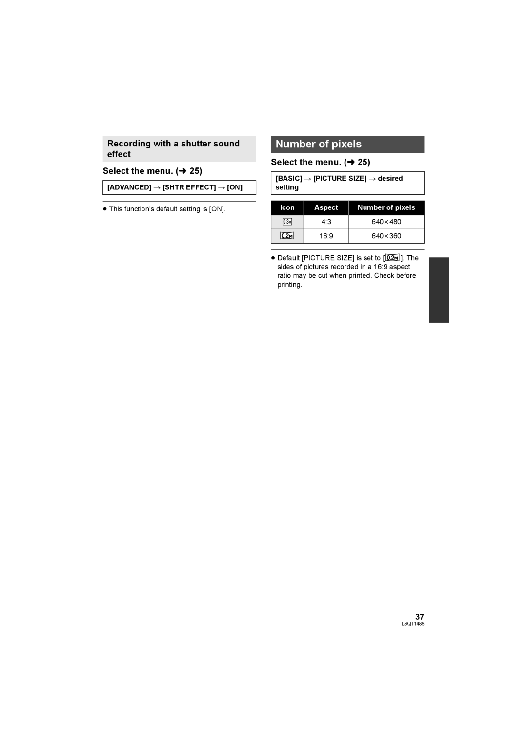 Panasonic SDR-S26PC operating instructions Number of pixels, Recording with a shutter sound effect Select the menu. l 