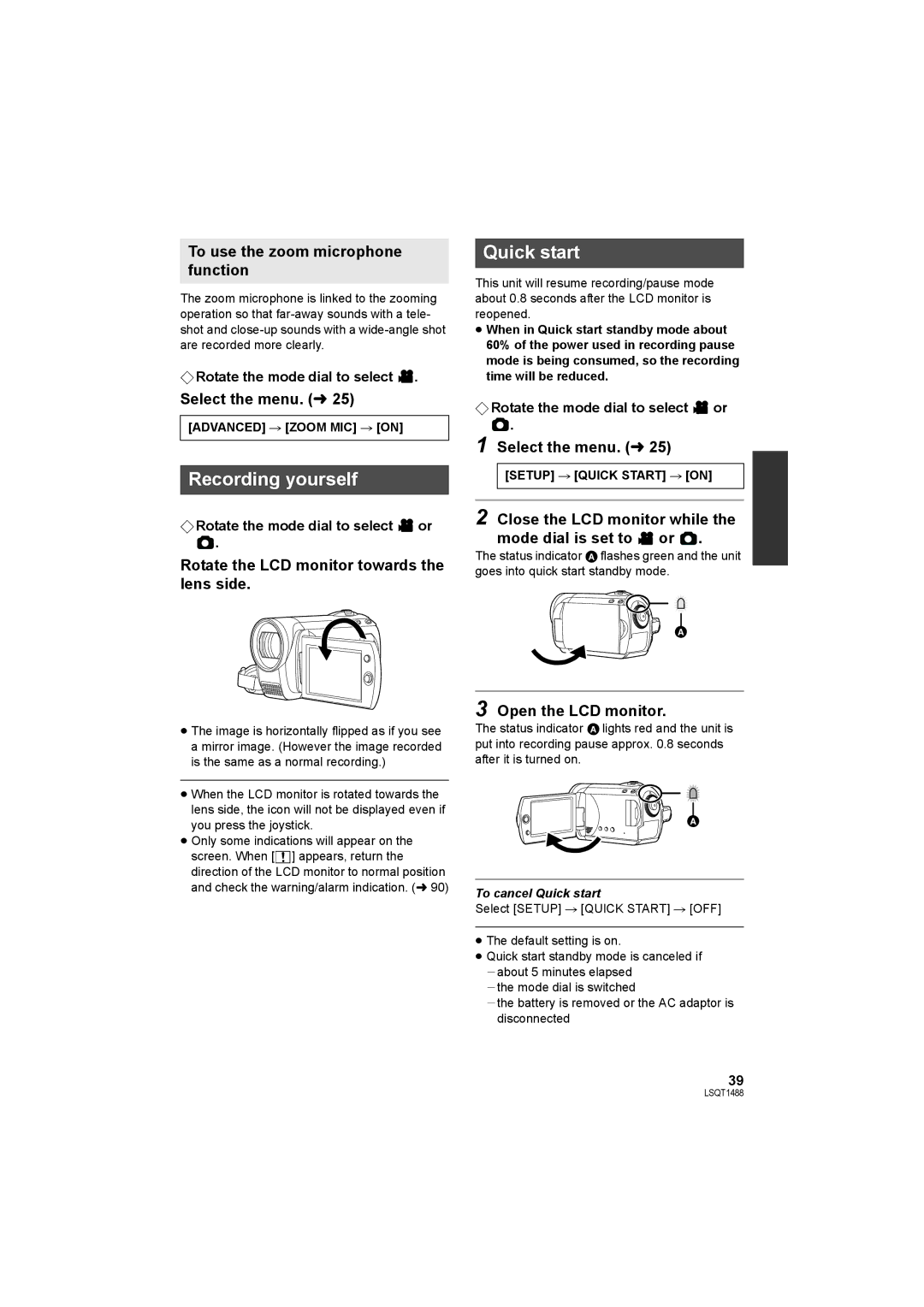 Panasonic SDR-S26PC operating instructions Recording yourself, Quick start 