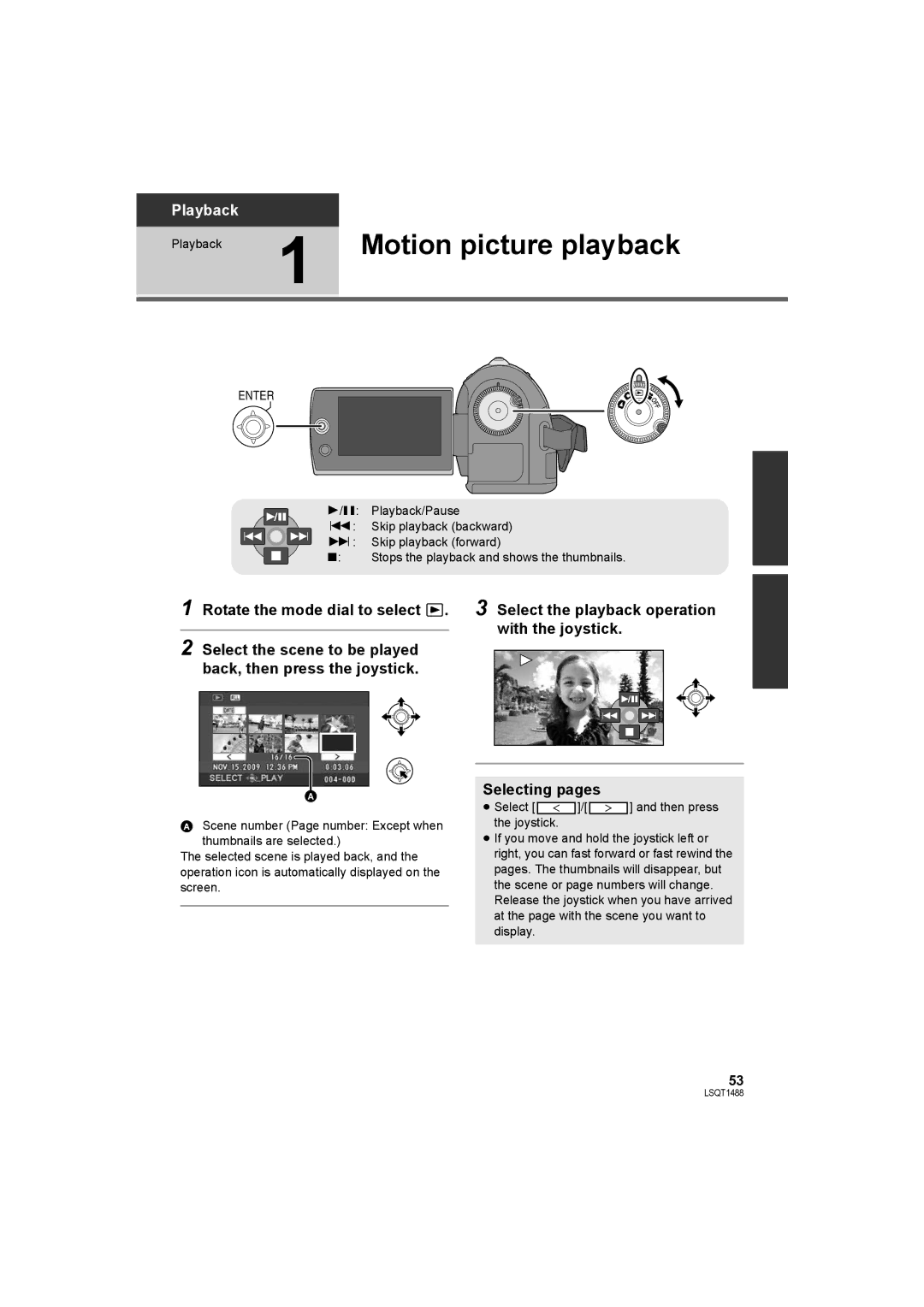 Panasonic SDR-S26PC operating instructions Motion picture playback 