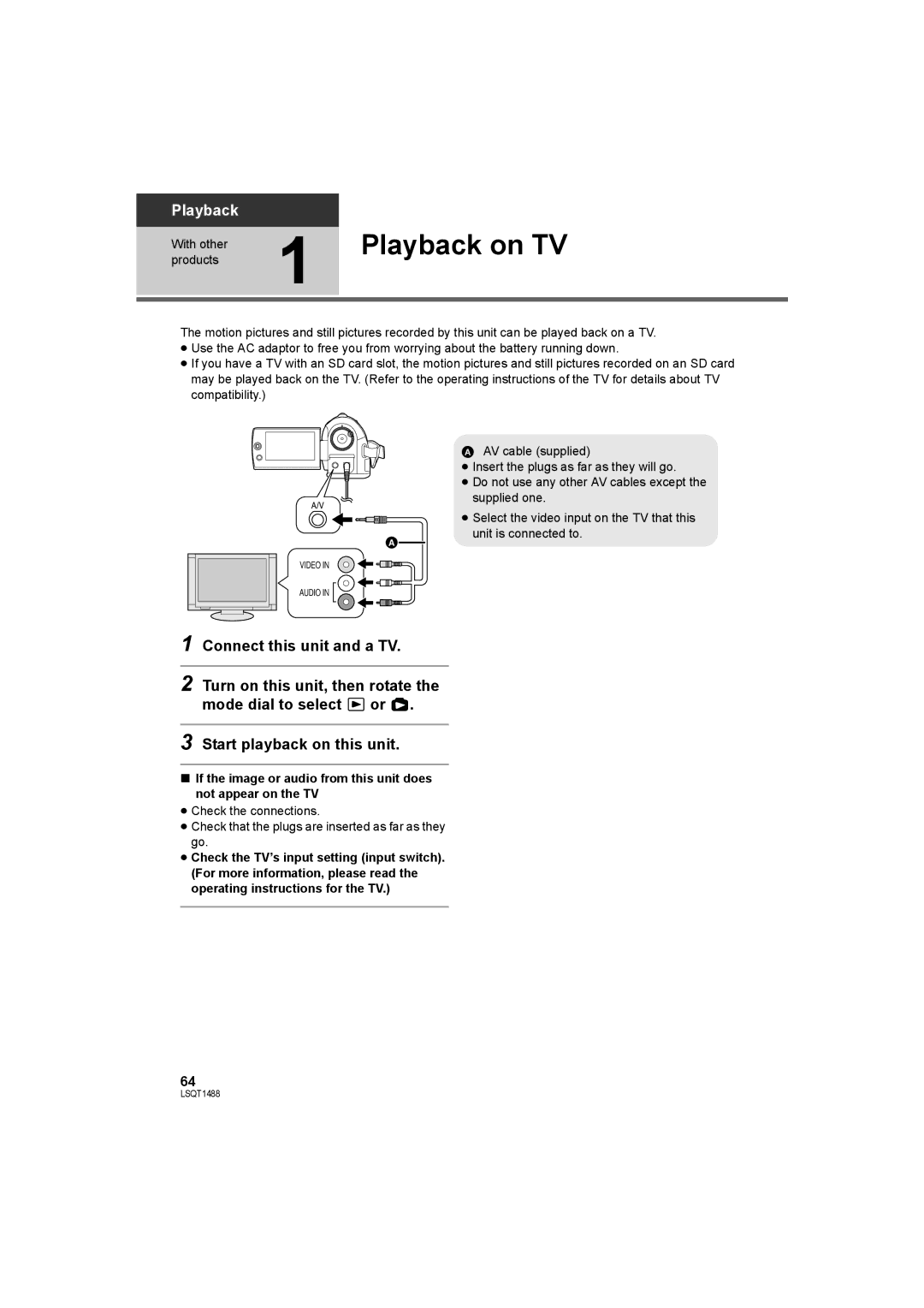 Panasonic SDR-S26PC operating instructions Playback on TV 