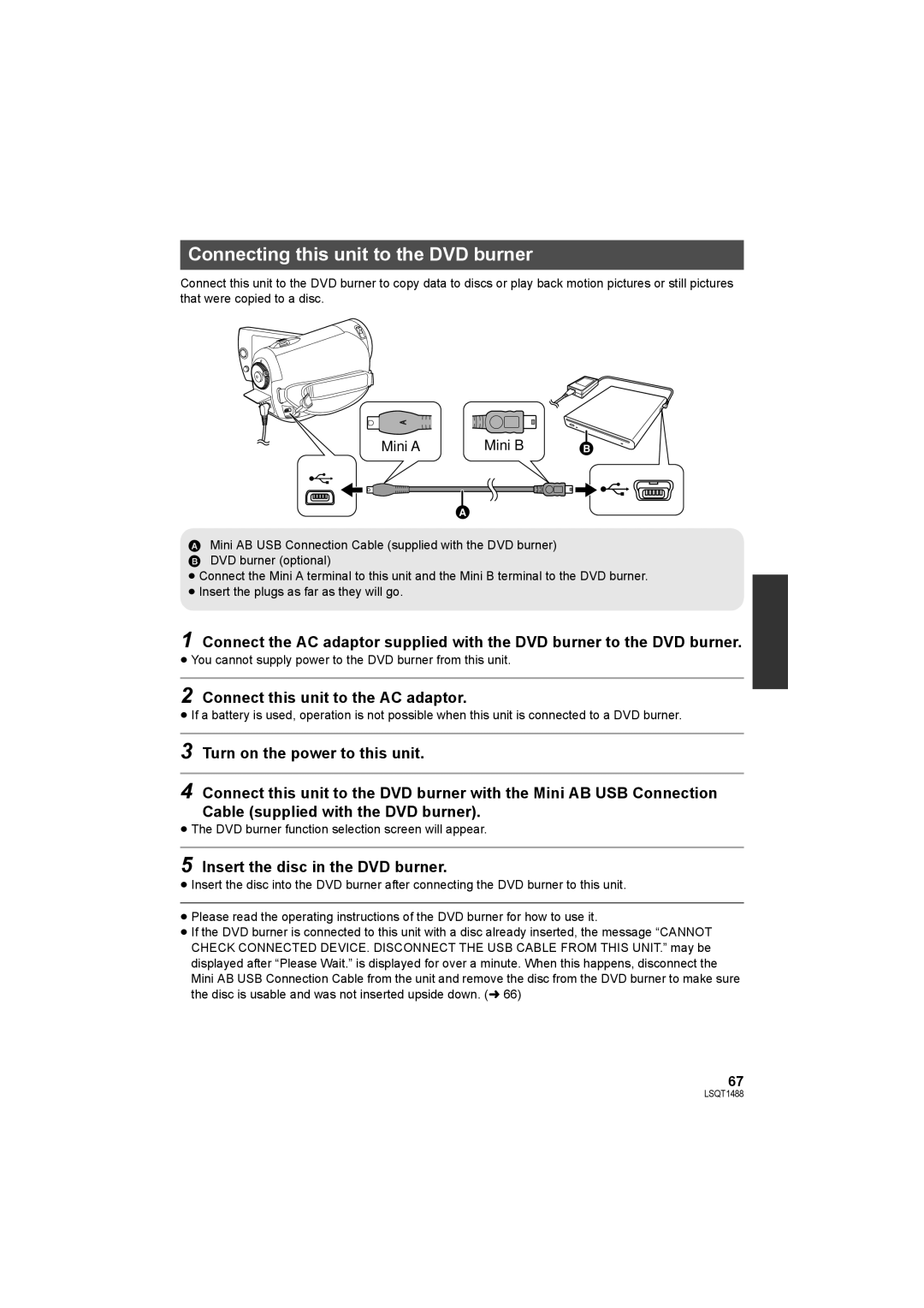 Panasonic SDR-S26PC operating instructions Connecting this unit to the DVD burner, Connect this unit to the AC adaptor 