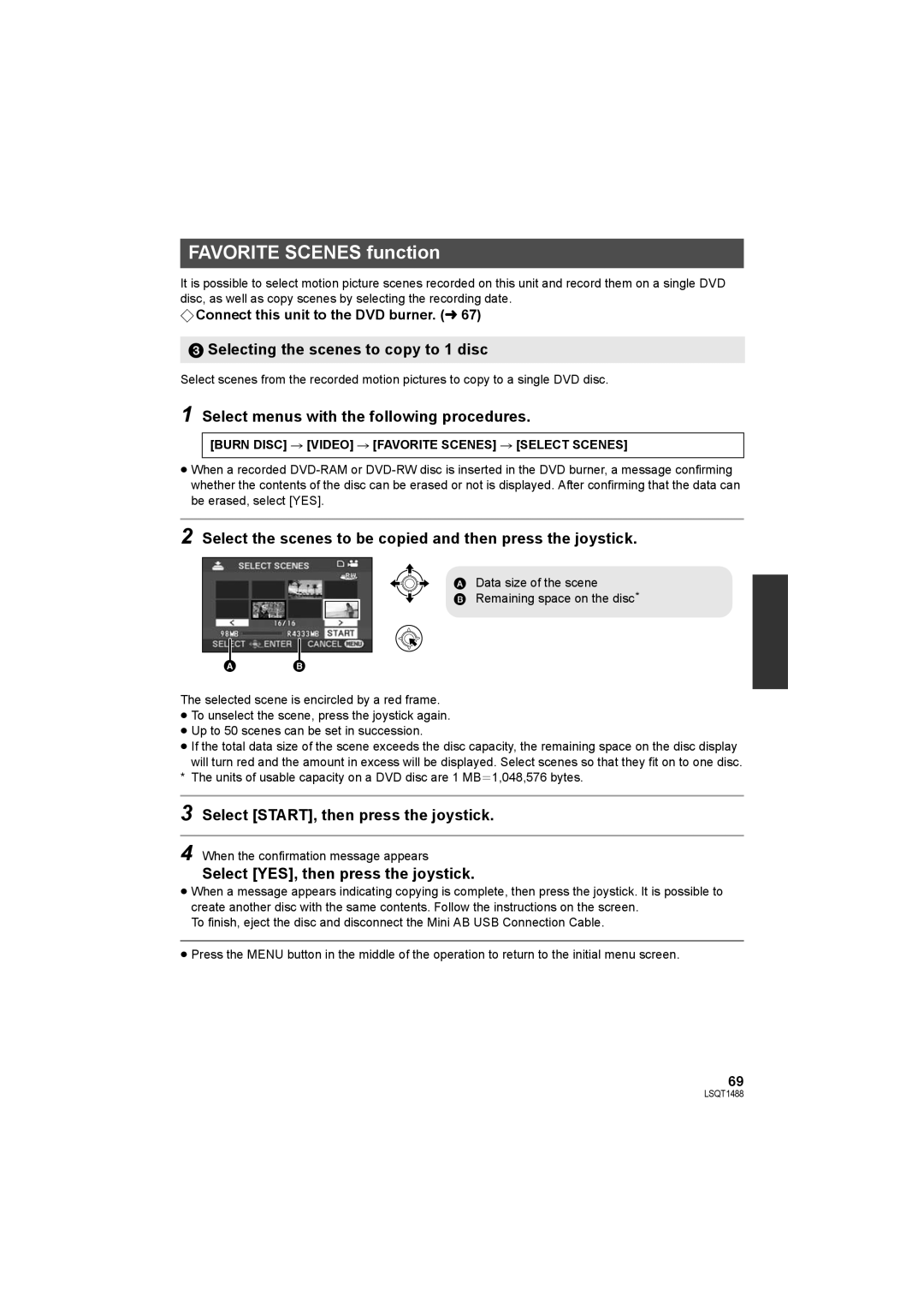 Panasonic SDR-S26PC operating instructions Favorite Scenes function, Selecting the scenes to copy to 1 disc 