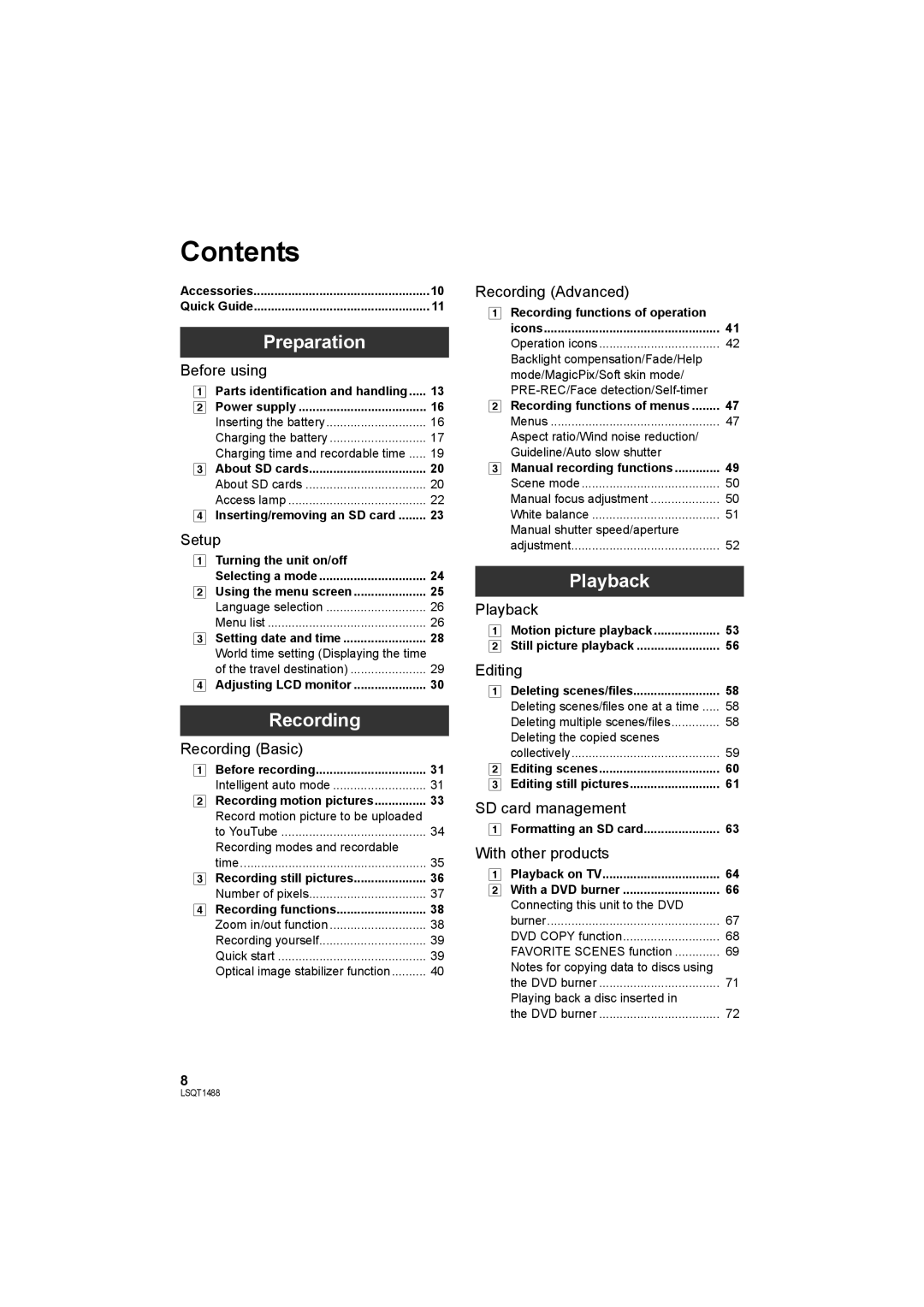 Panasonic SDR-S26PC operating instructions Contents 