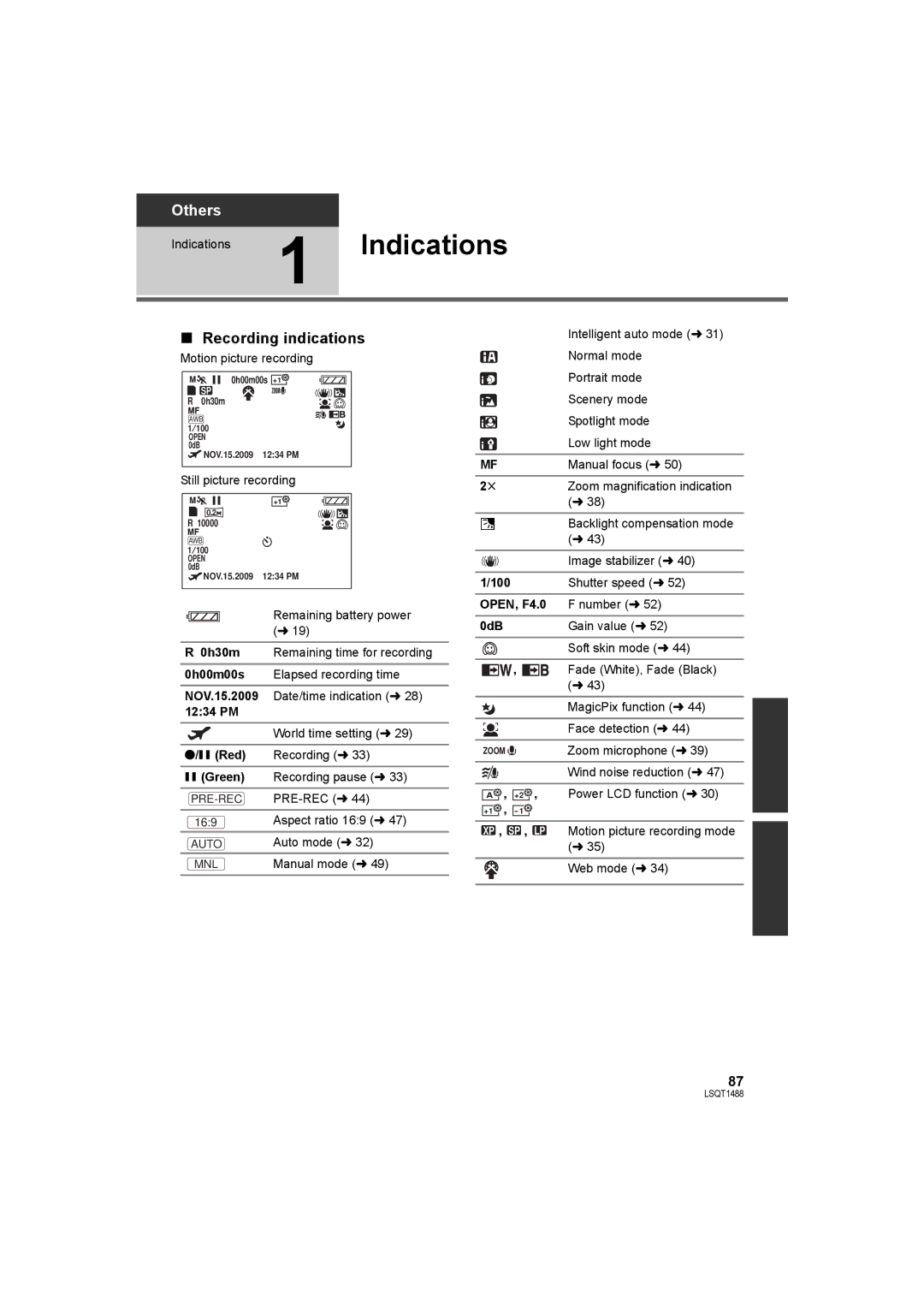 Panasonic SDR-S26PC operating instructions Recording indications 