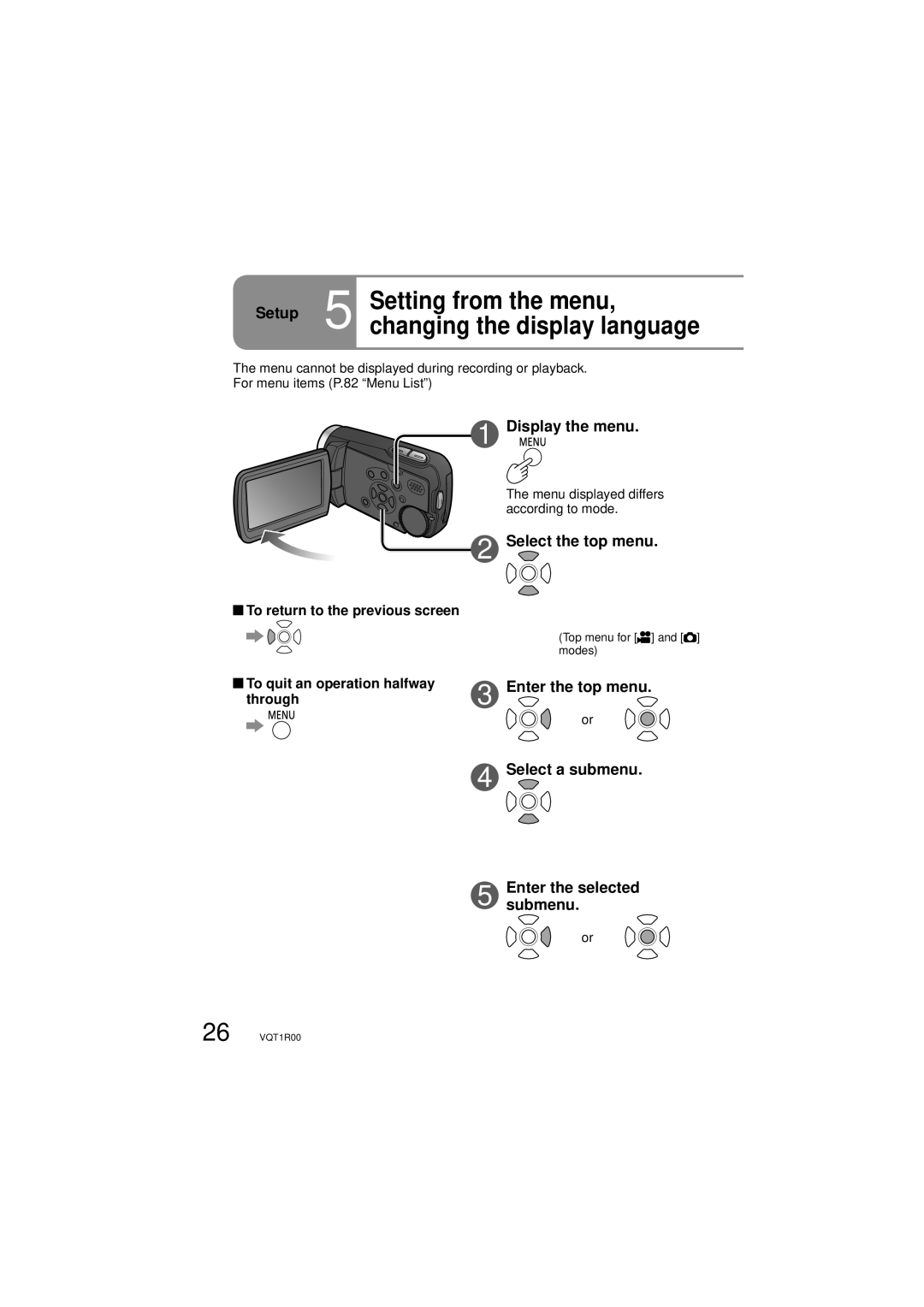 Panasonic SDR-S7P/PC operating instructions Display the menu, Select the top menu, To return to the previous screen 