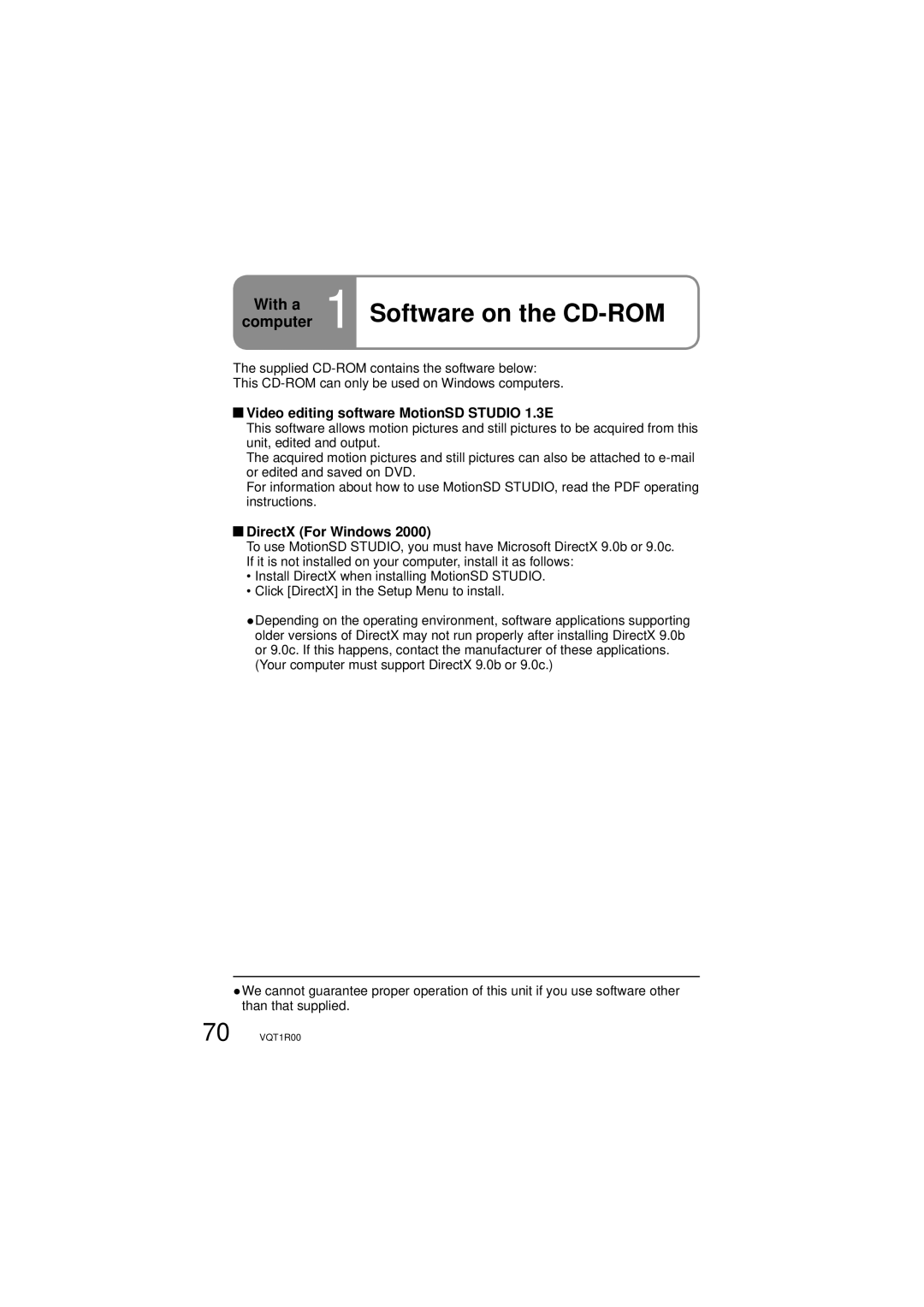 Panasonic SDR-S7P/PC Software on the CD-ROM, Computer, With a, Video editing software MotionSD Studio 1.3E 