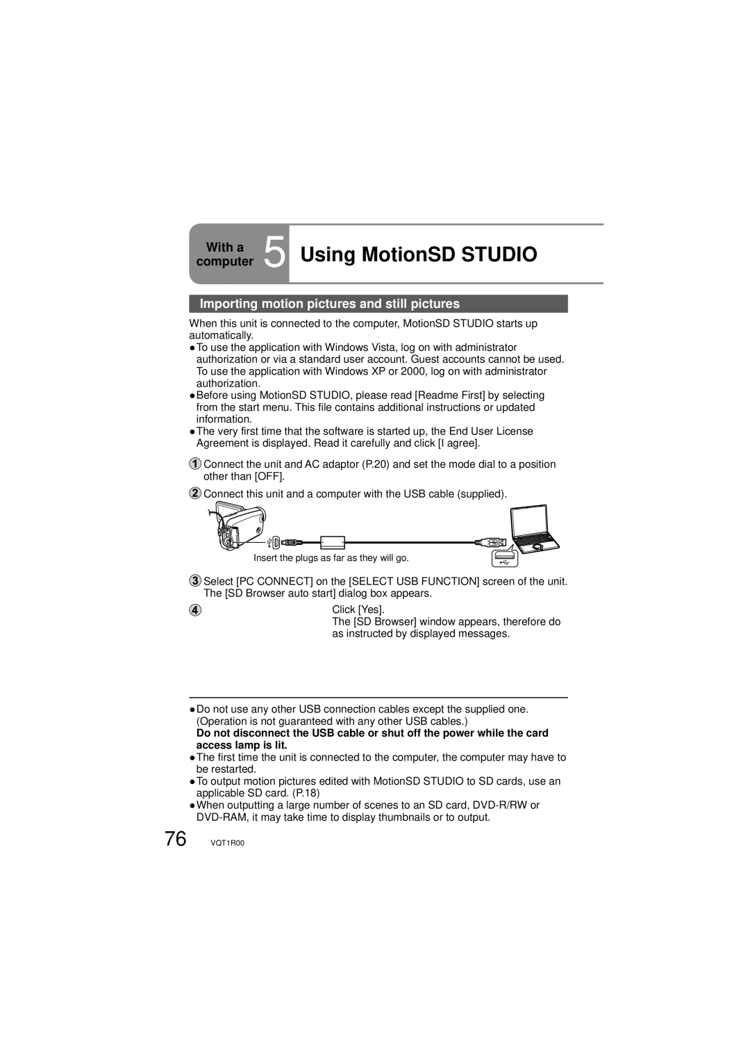 Panasonic SDR-S7P/PC operating instructions Using MotionSD Studio, Importing motion pictures and still pictures 