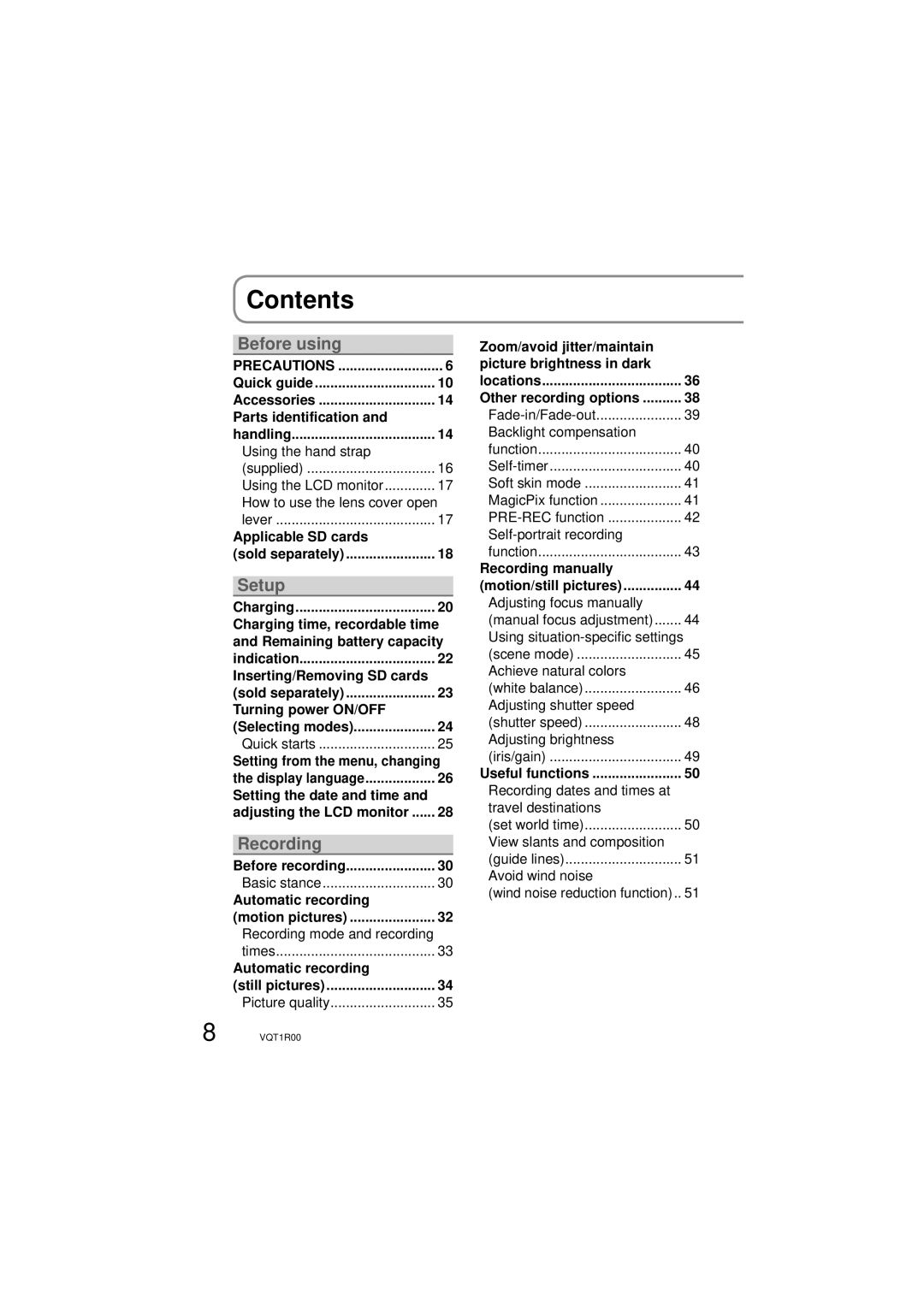 Panasonic SDR-S7P/PC operating instructions Contents 