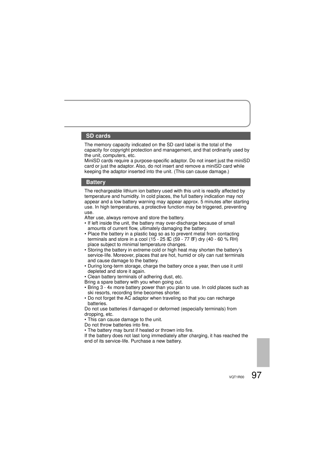 Panasonic SDR-S7P/PC operating instructions SD cards, Battery 