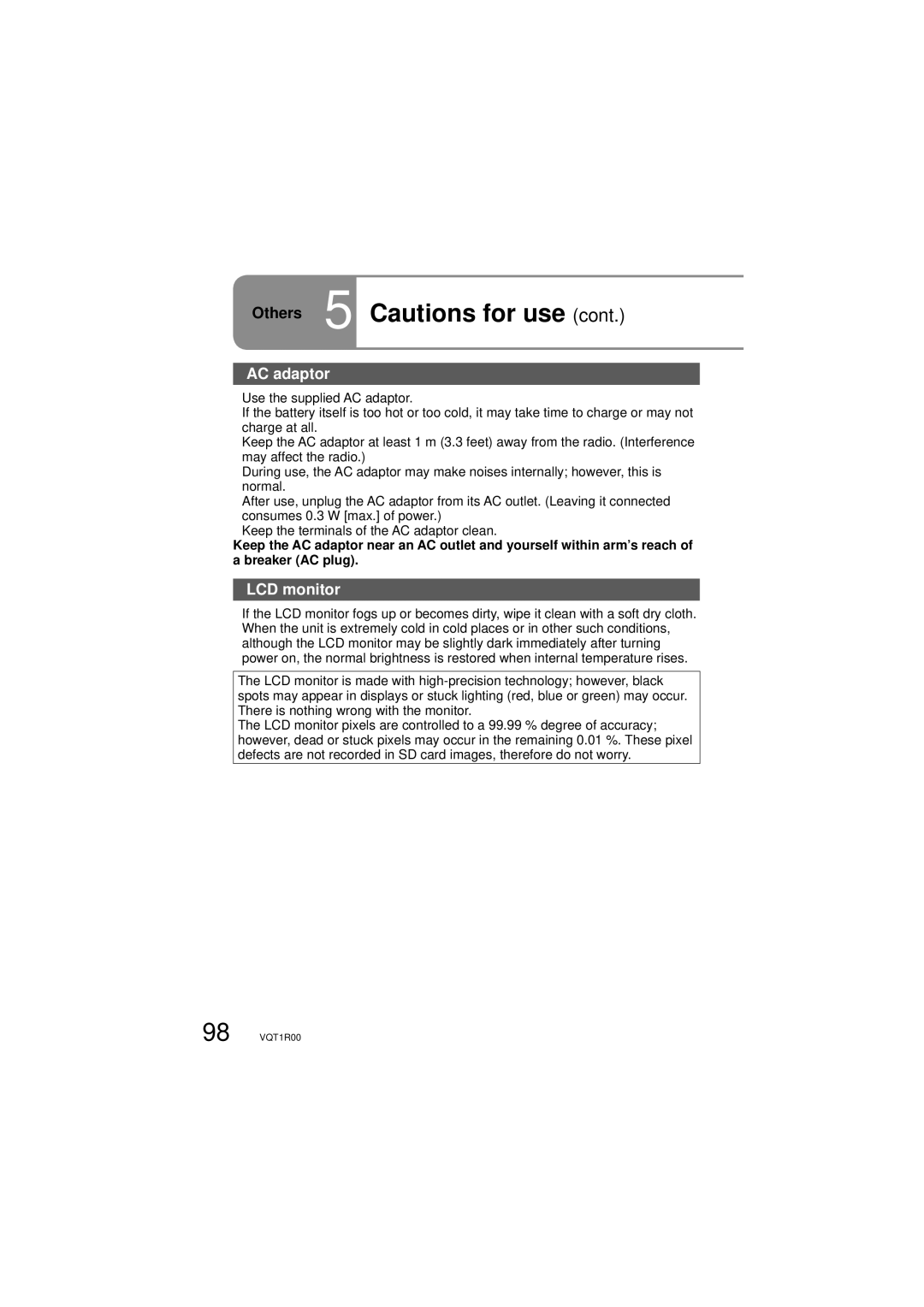 Panasonic SDR-S7P/PC operating instructions AC adaptor, LCD monitor 