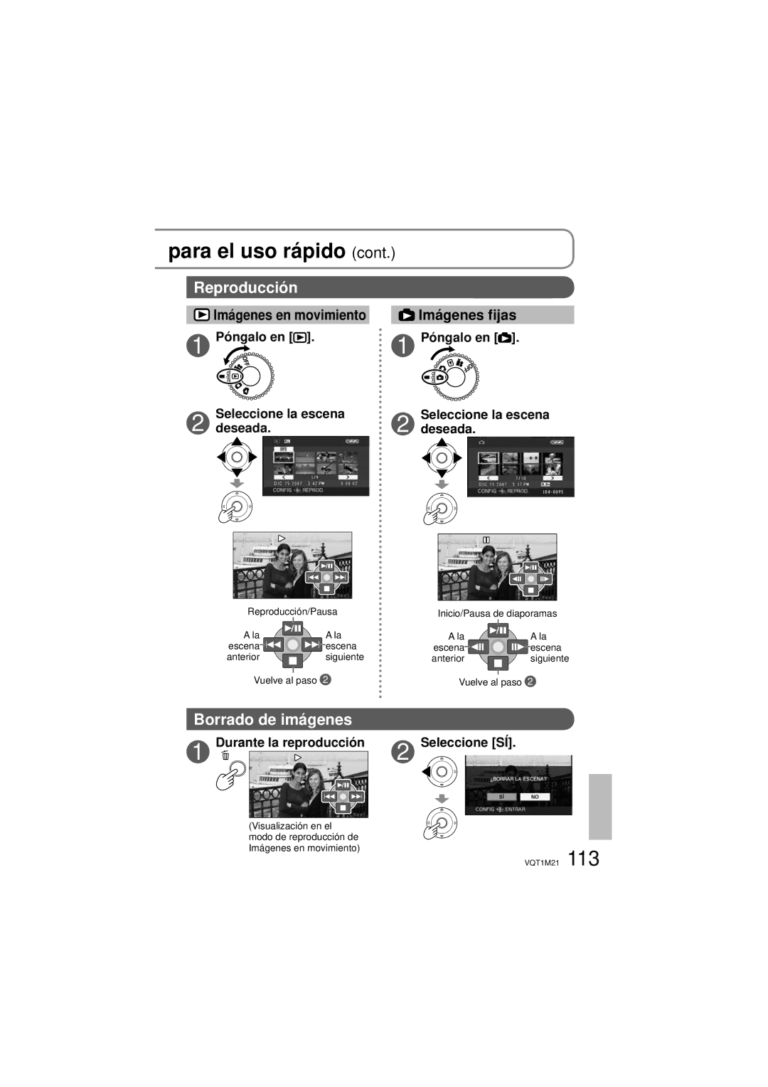 Panasonic SDR-SW20P operating instructions Imágenes en movimiento, Póngalo en, Durante la reproducción Seleccione SÍ 