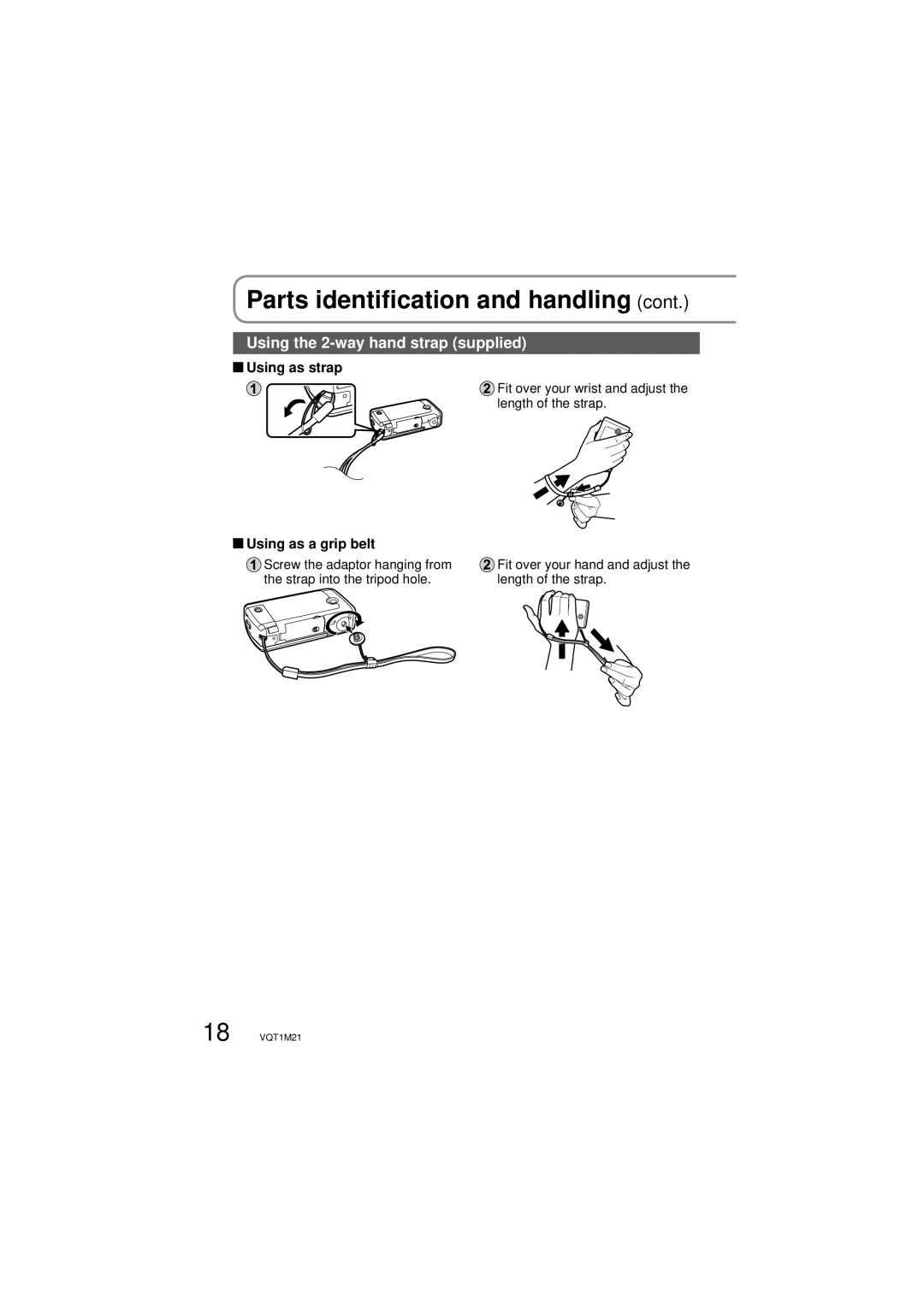 Panasonic SDR-SW20P Parts identification and handling, Using the 2-way hand strap supplied, Using as strap 