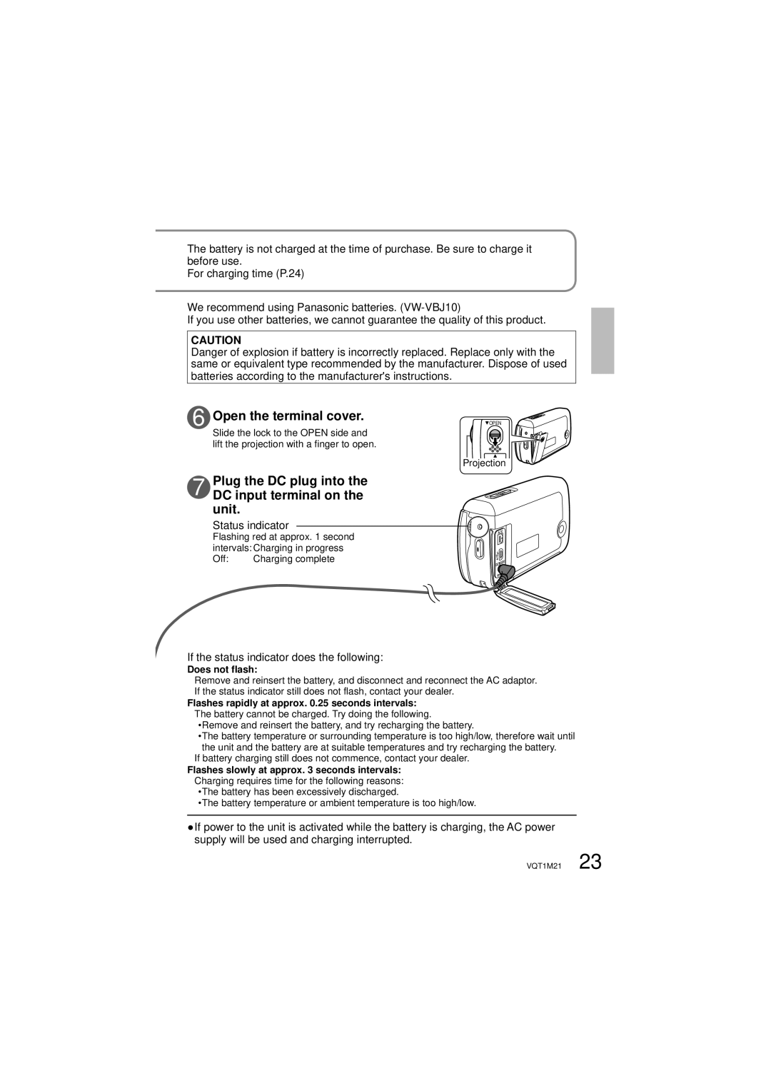 Panasonic SDR-SW20P operating instructions If the status indicator does the following, Does not flash 