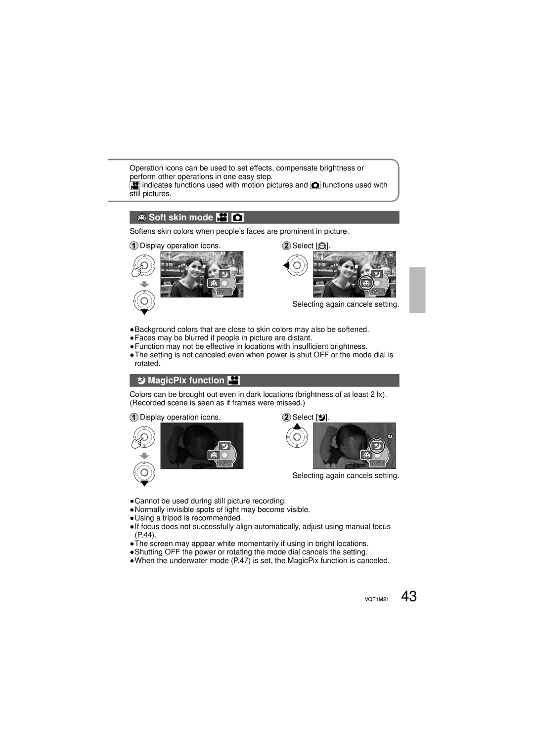 Panasonic SDR-SW20P operating instructions Soft skin mode, MagicPix function 