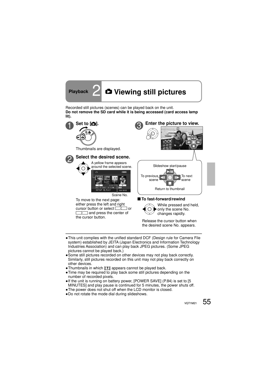 Panasonic SDR-SW20P operating instructions Playback 2 Viewing still pictures, Set to Enter the picture to view 