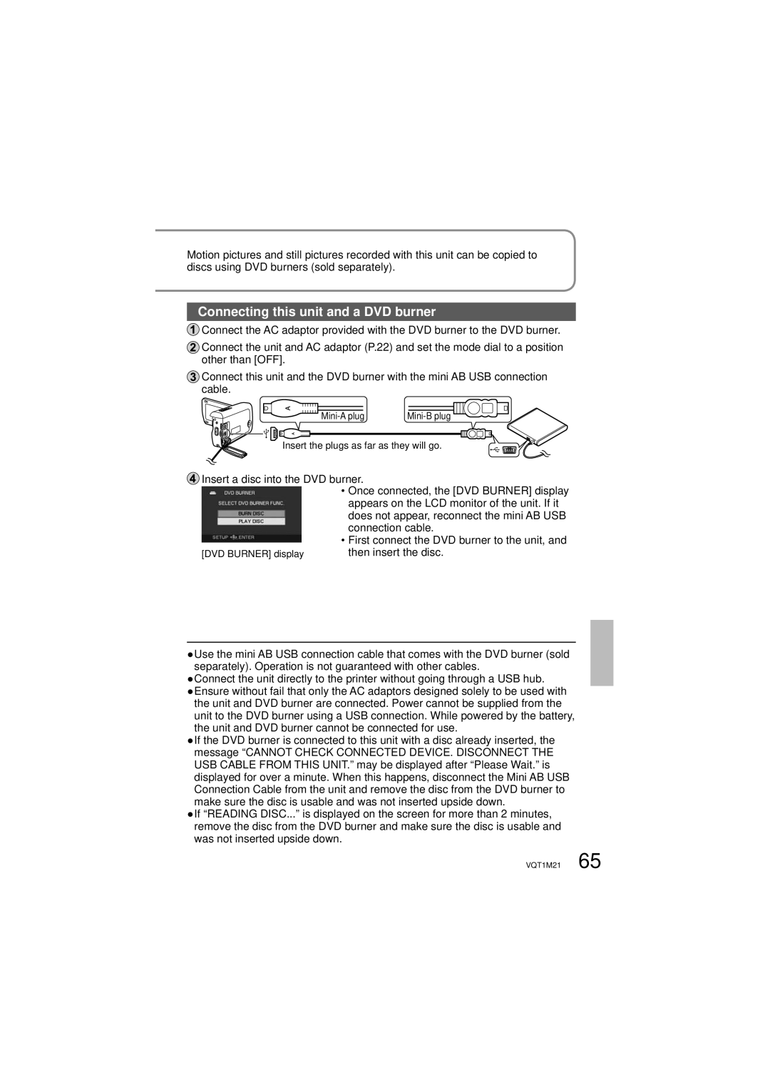 Panasonic SDR-SW20P operating instructions Connecting this unit and a DVD burner 