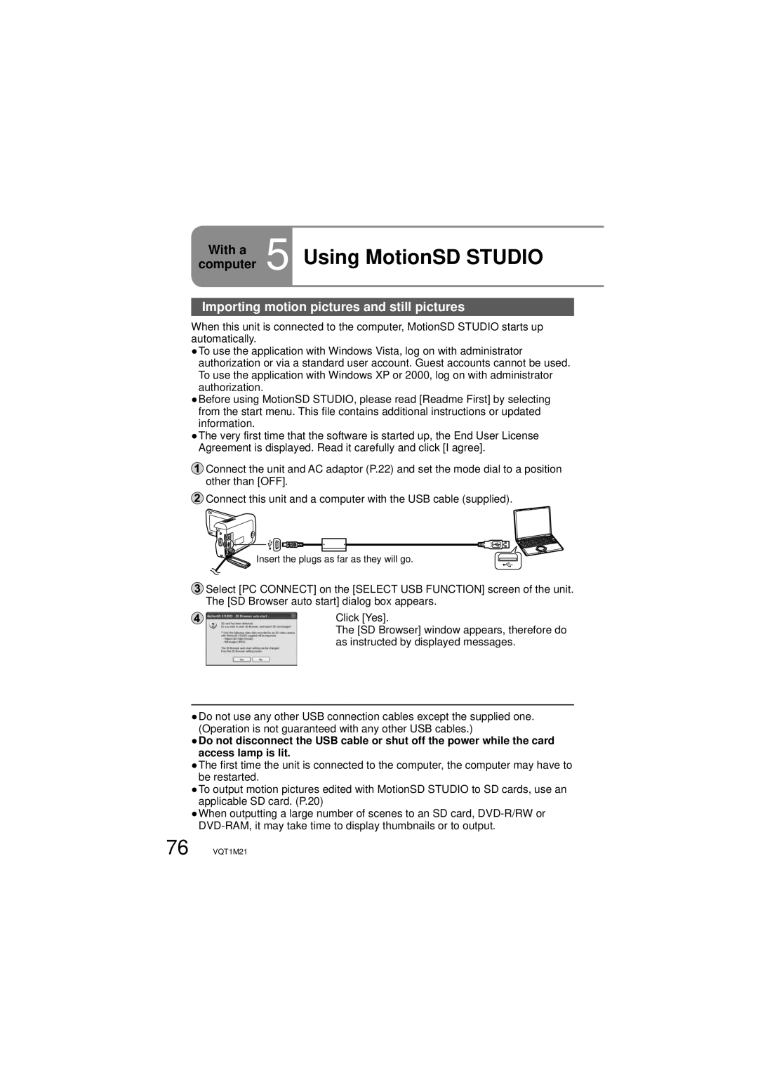 Panasonic SDR-SW20P operating instructions Using MotionSD Studio, Importing motion pictures and still pictures 