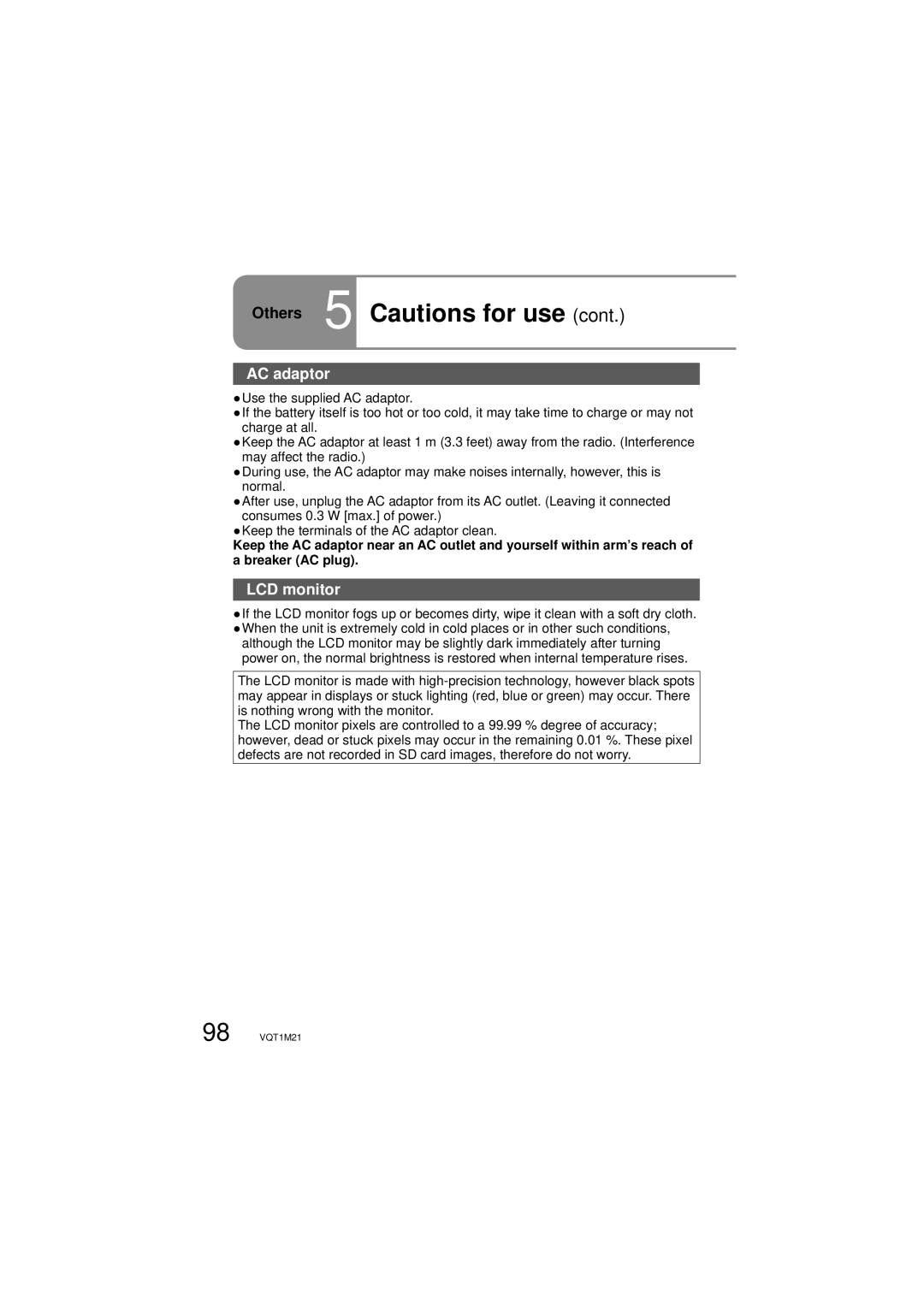 Panasonic SDR-SW20P operating instructions AC adaptor, LCD monitor 