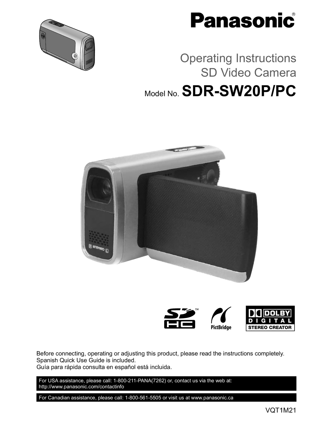 Panasonic SDR-SW20PC operating instructions Model No. SDR-SW20P/PC 