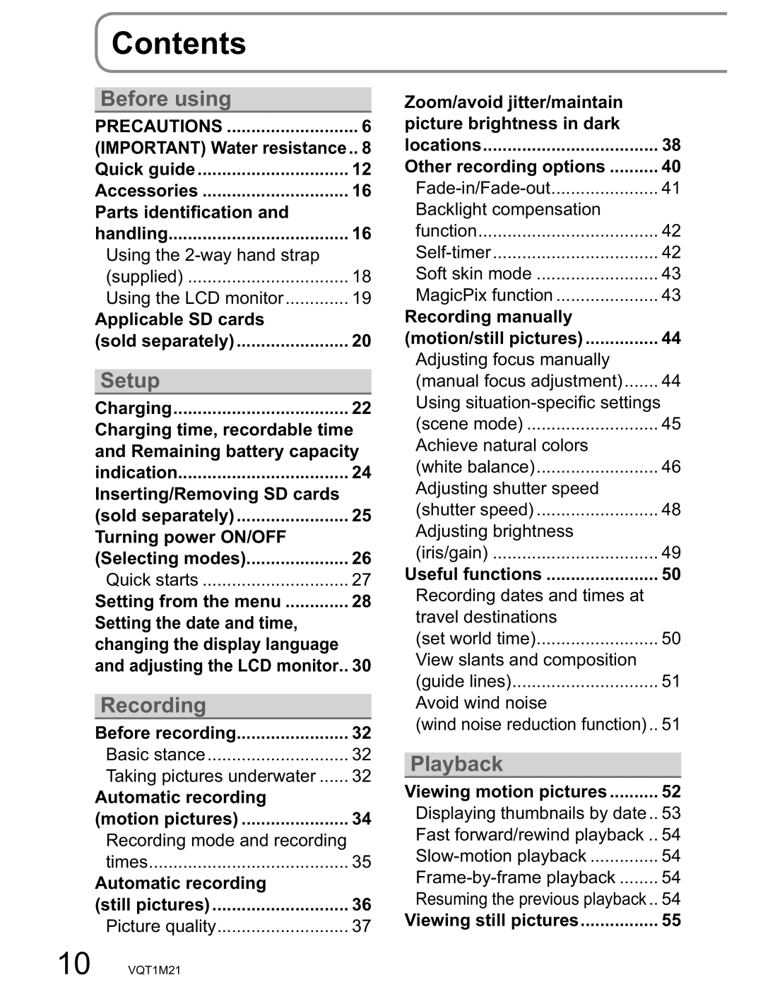 Panasonic SDR-SW20PC operating instructions Contents 